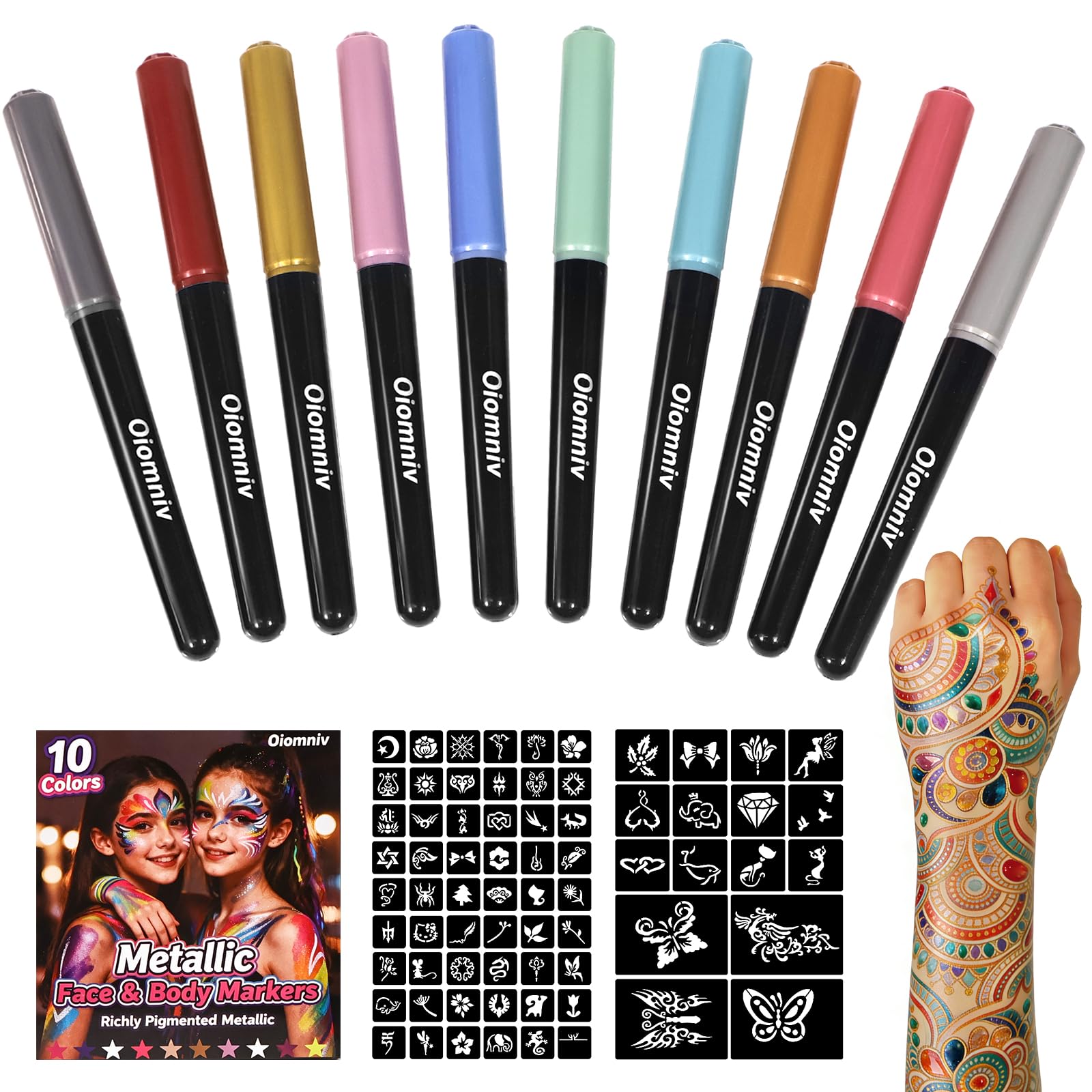 Oiomniv ensemble complet de stylos tatouage métallique pour créations corporelles.