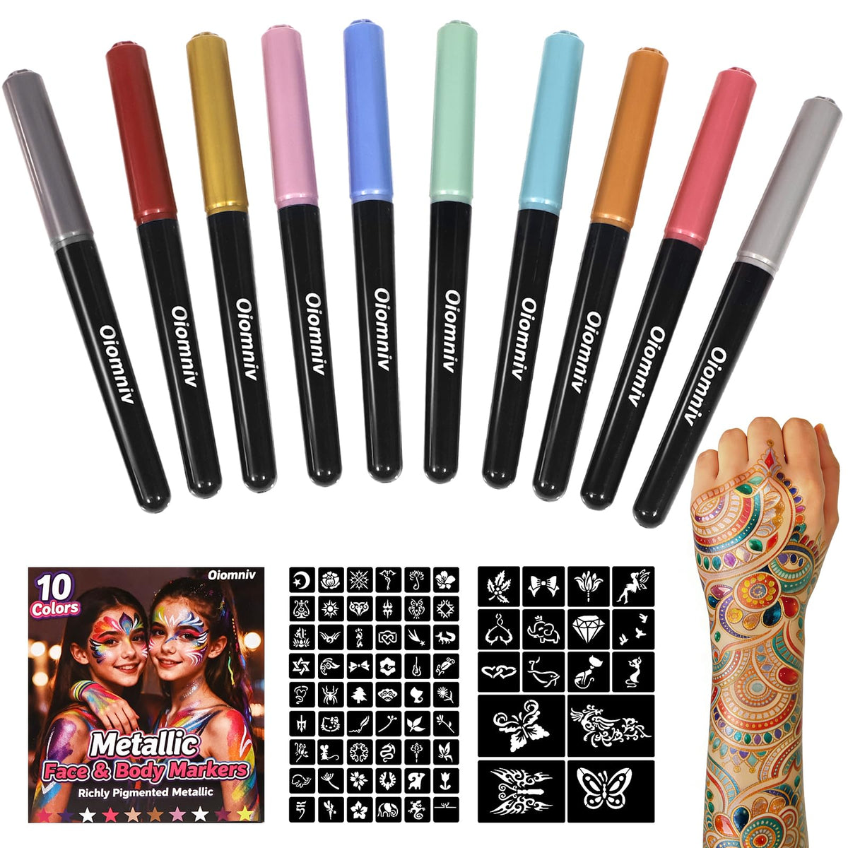 Oiomniv ensemble complet de stylos tatouage métallique pour créations corporelles.