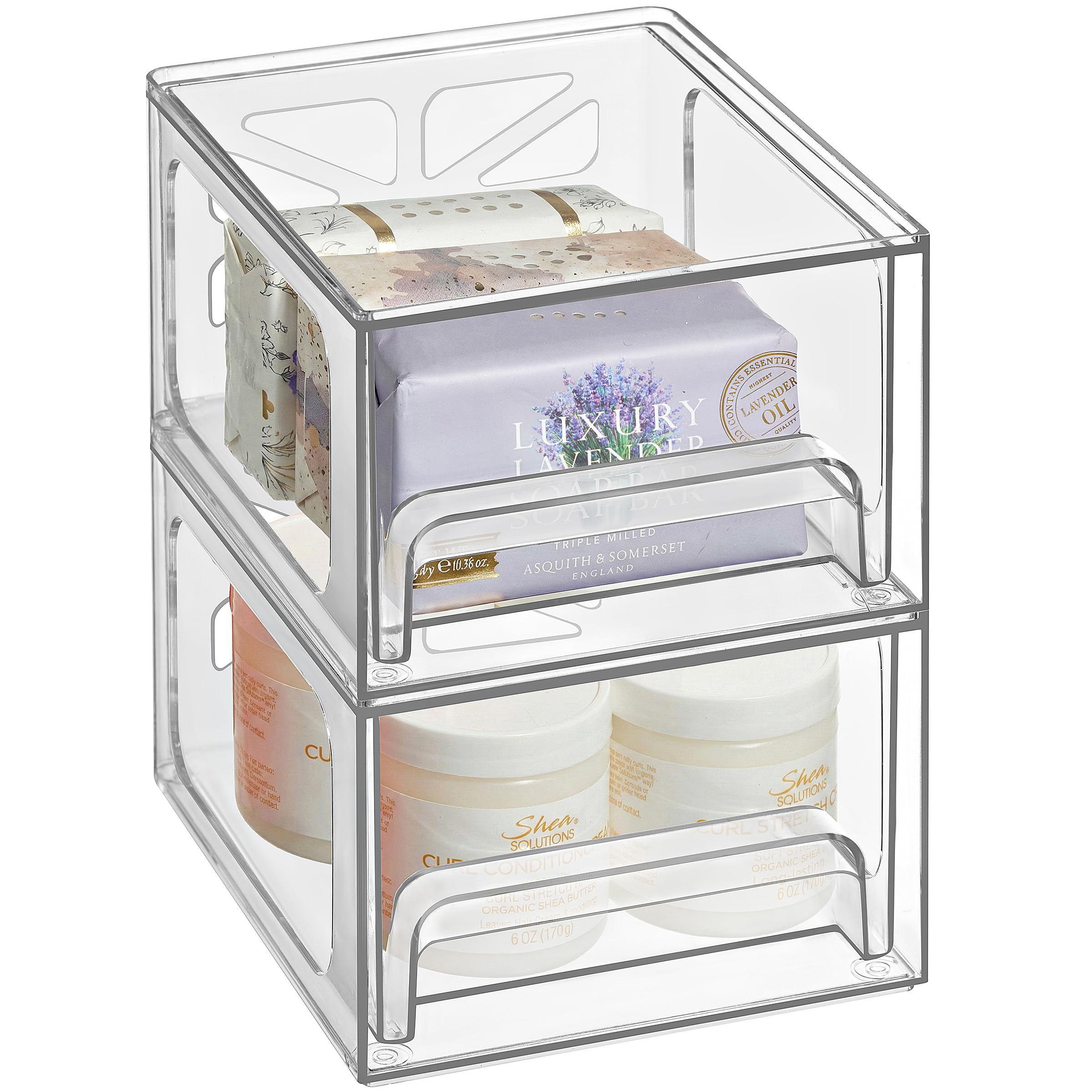 Oizeir tiroirs en acrylique transparents, lot de 2, faciles à empiler pour gagner l'espace.