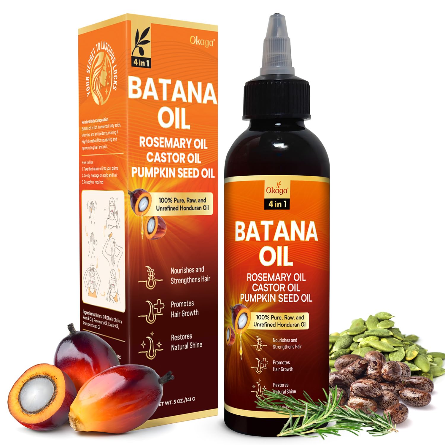 Okaga Batana Oil : bouteille prête à l'emploi pour un soin capillaire nourrissant.