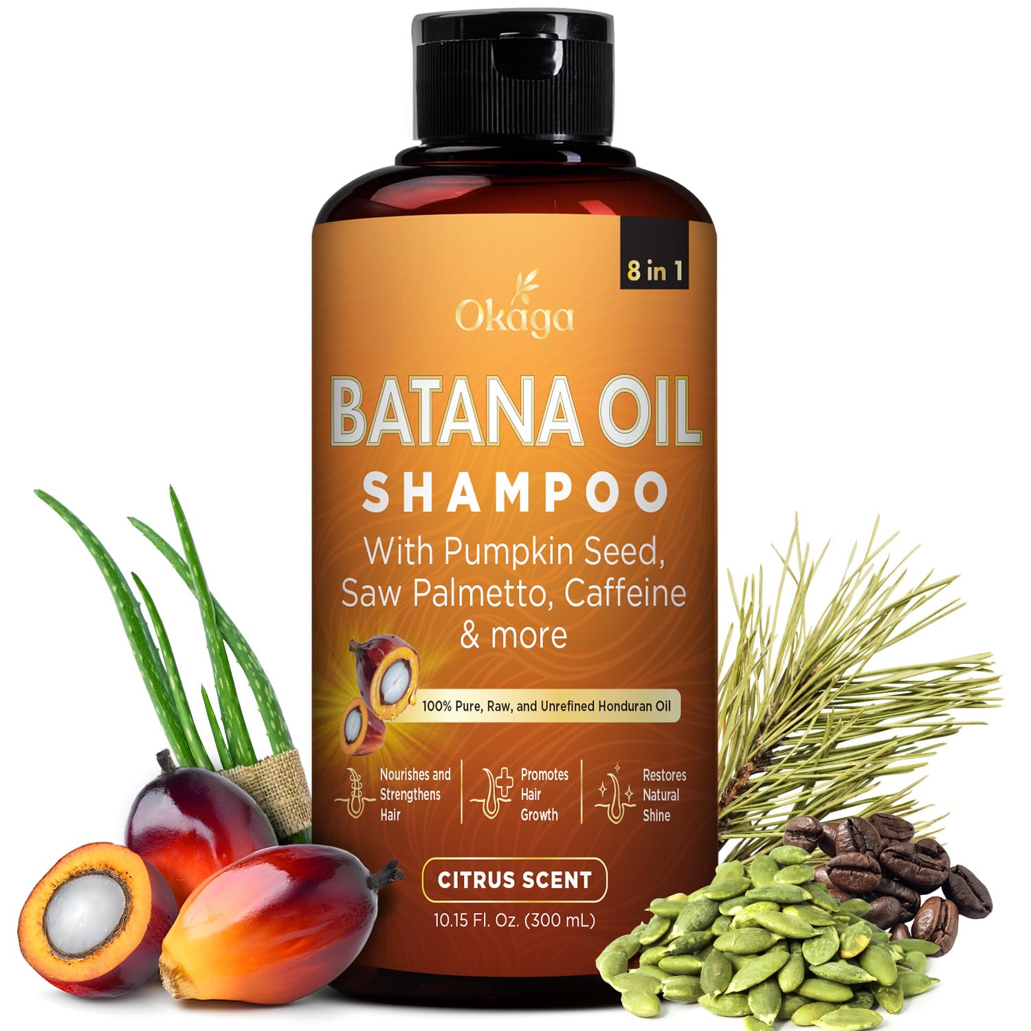 Okaga Shampoing Batana – bouteille montrant le soin nourrissant pour cheveux