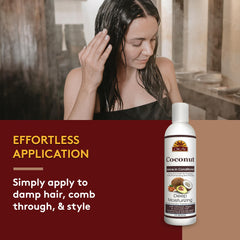 Okay Coconut – application sur cheveux humides pour une répartition homogène.