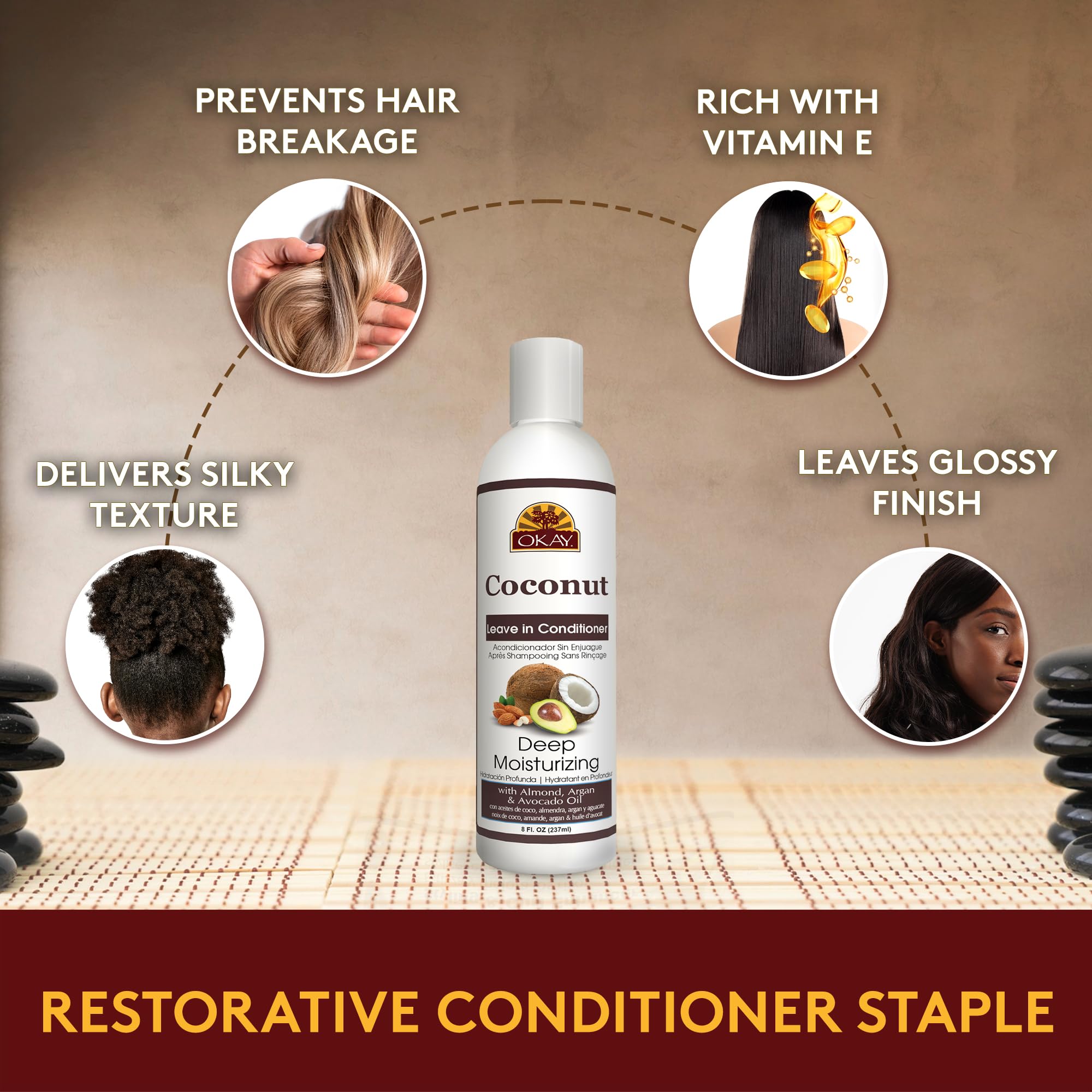 Okay Coconut – après-shampoing associé, hydratation renforcée et tenue des boucles.
