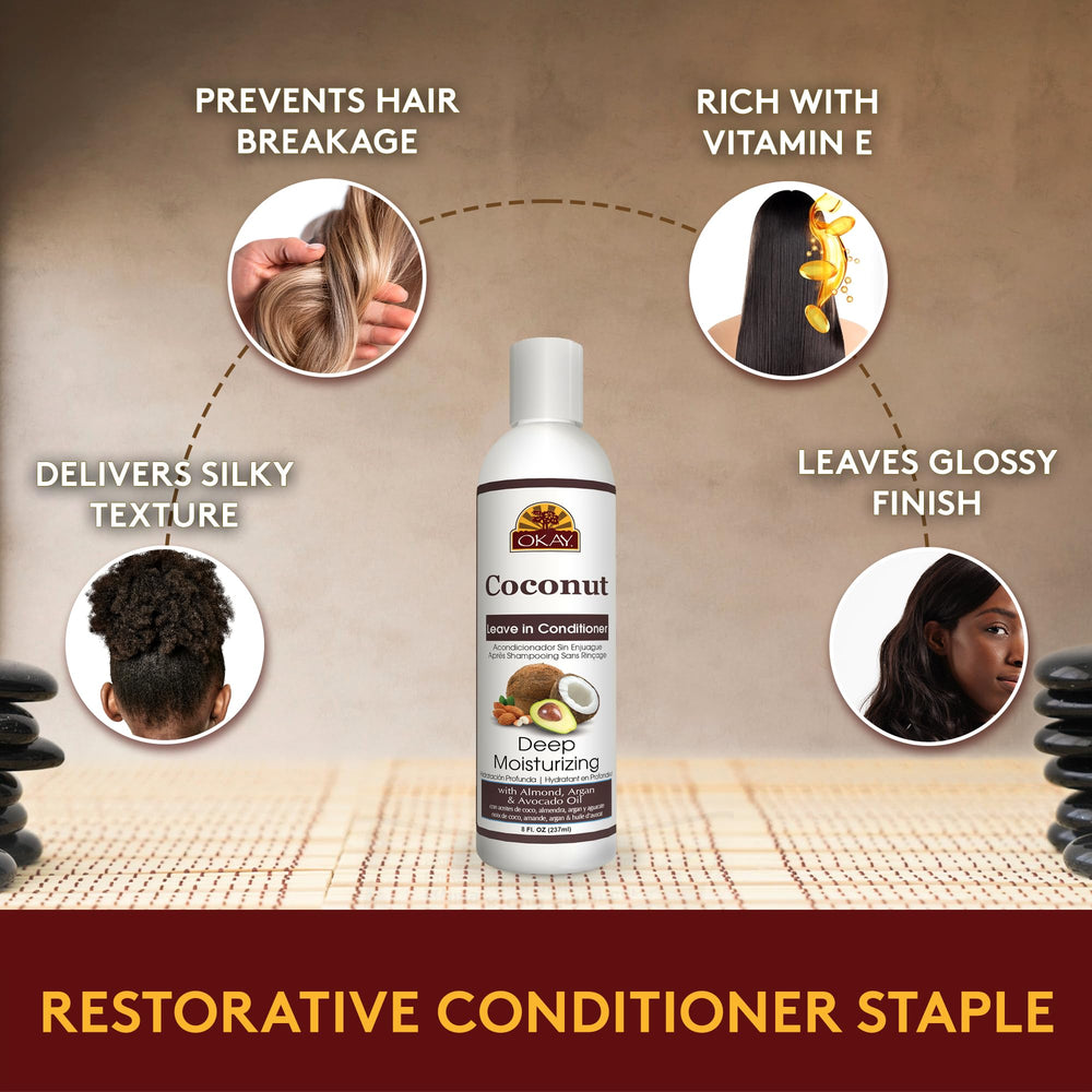 Okay Coconut – après-shampoing associé, hydratation renforcée et tenue des boucles.