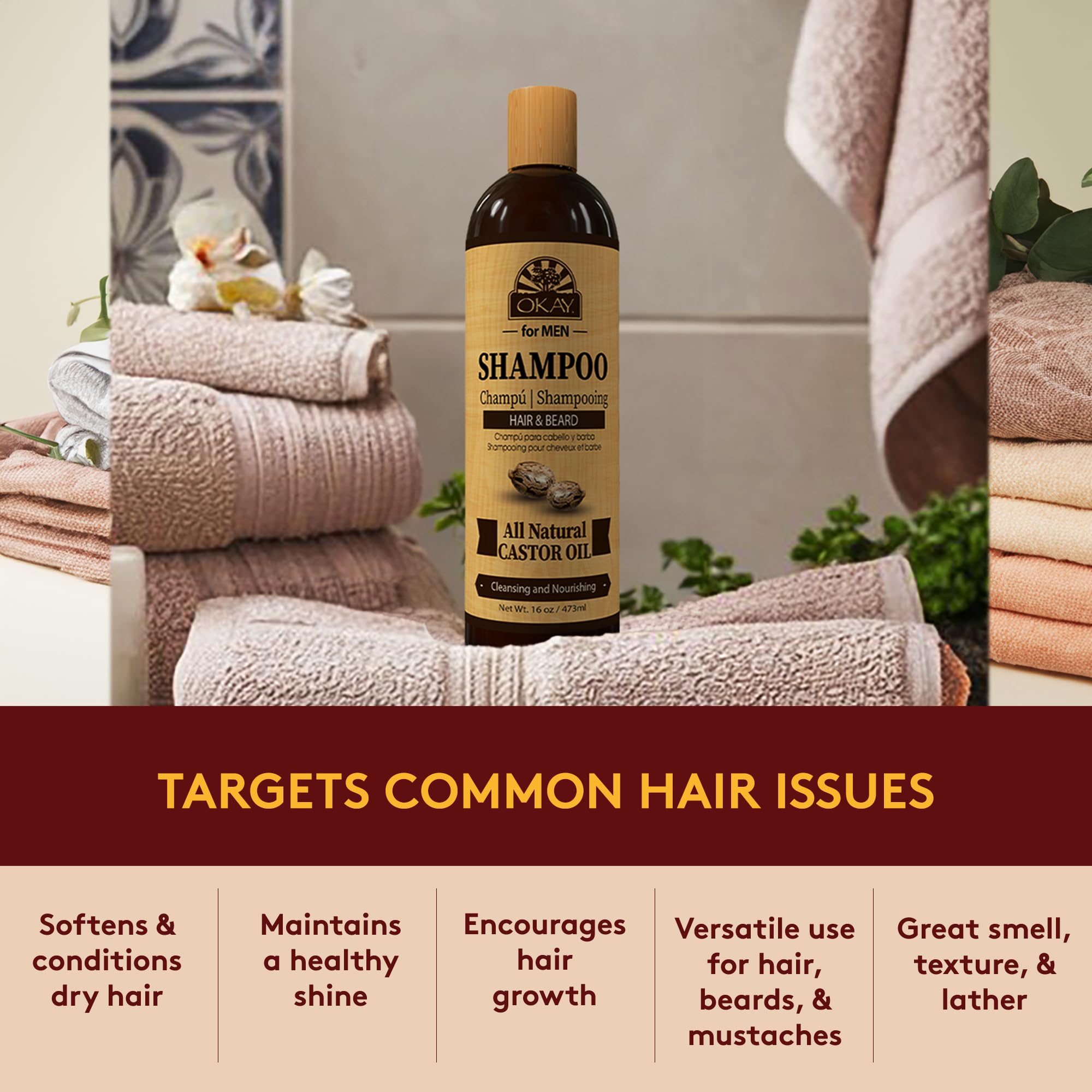 OKAY pour homme – Shampoing castor, routine quotidienne hydratante.