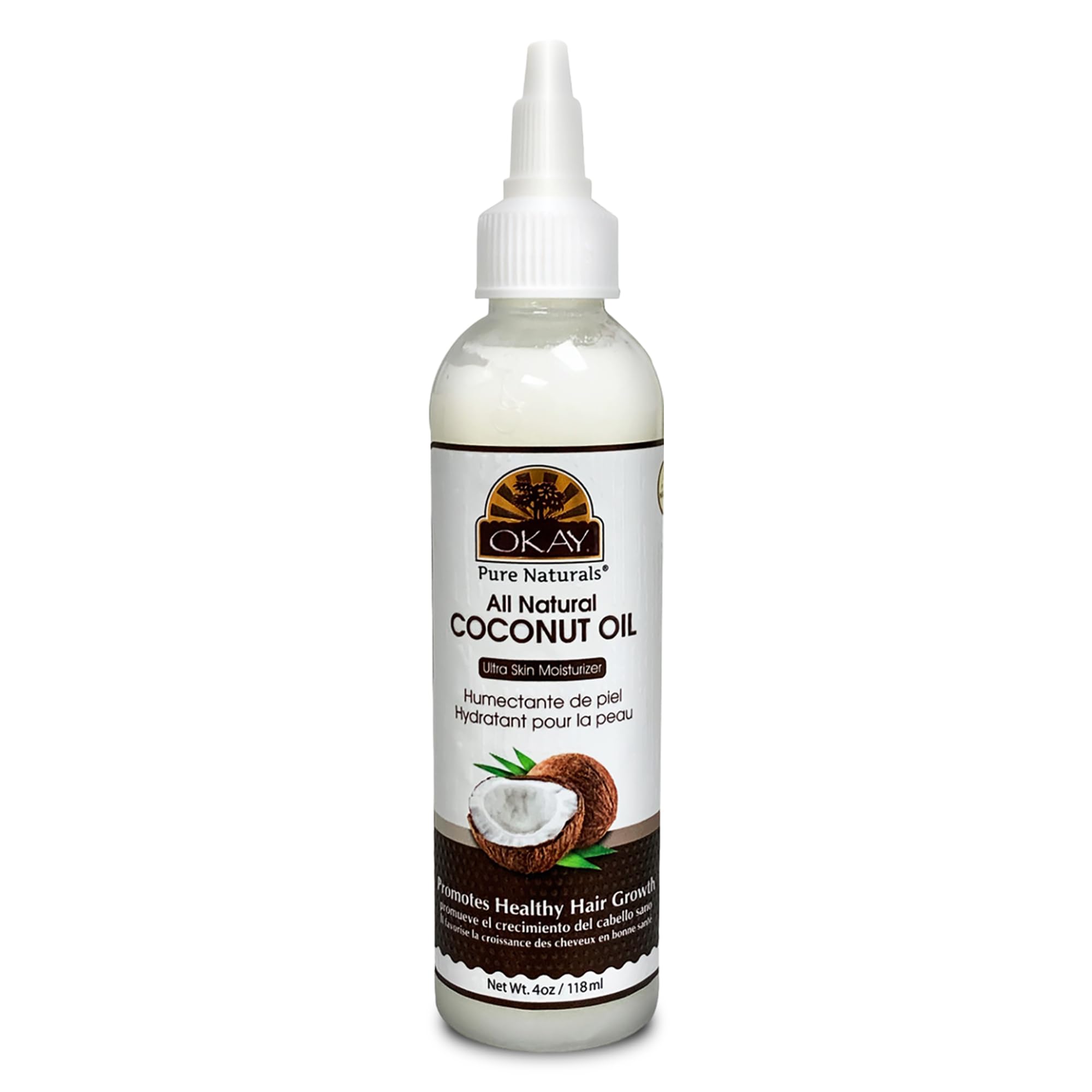 OKAY huile de coco pur pour cheveux, nourrissante et lumineuse.