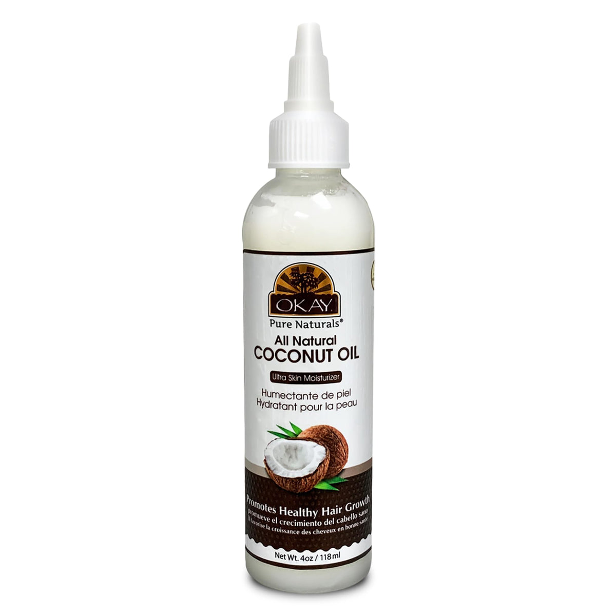 OKAY huile de coco pur pour cheveux, nourrissante et lumineuse.