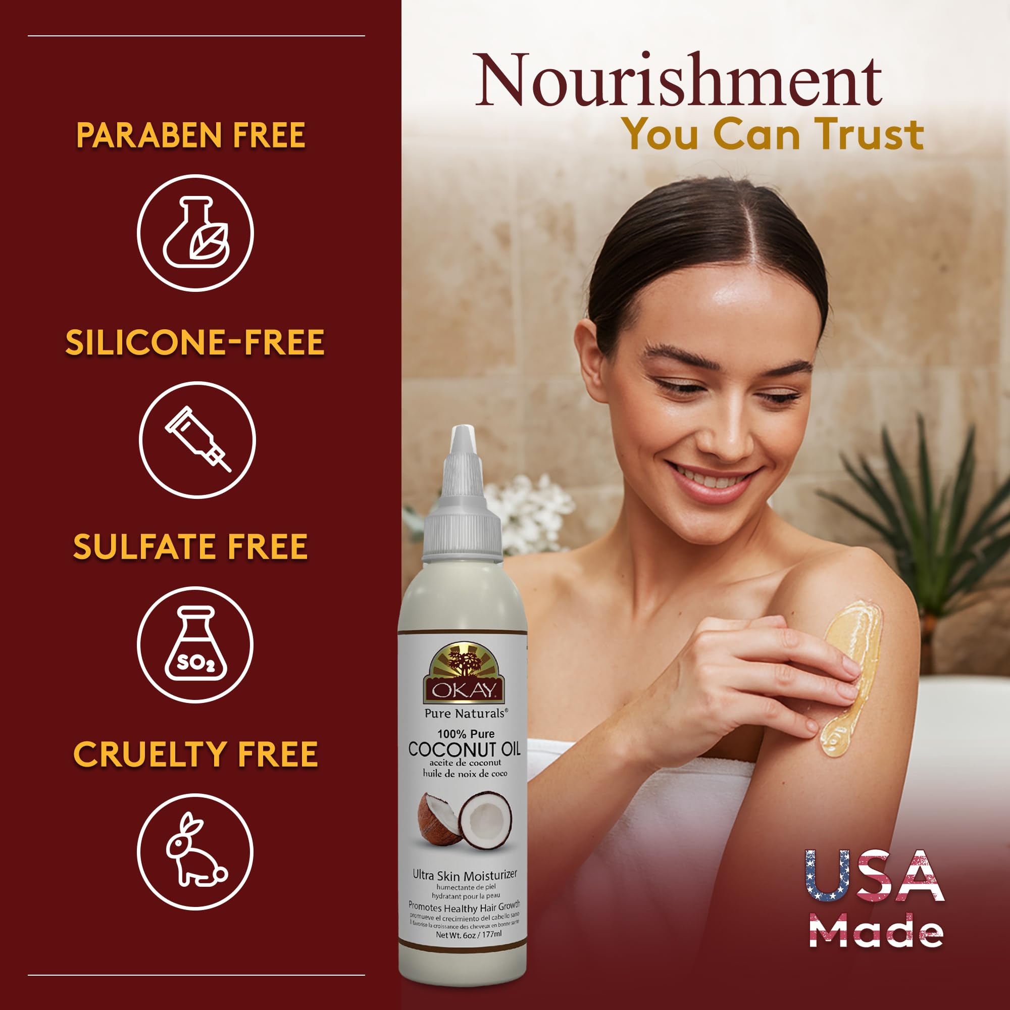 Massage relaxant avec OKAY huile coco pure pour le corps.