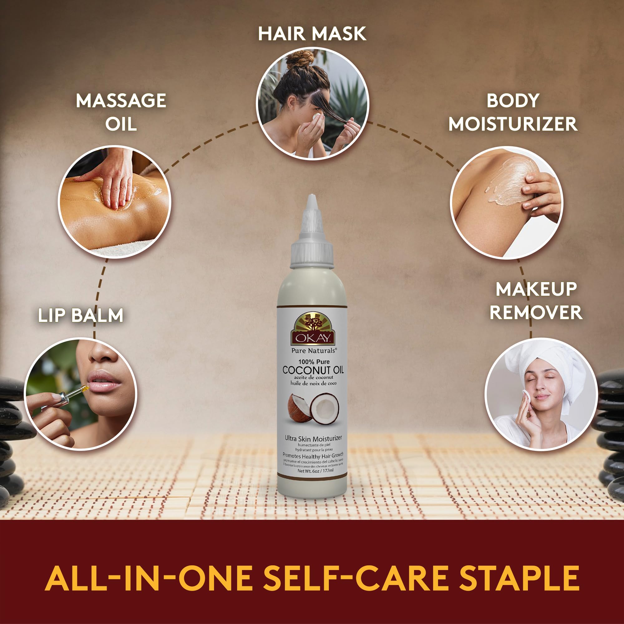 Soin quotidien: OKAY huile coco pure pour cheveux et peau.