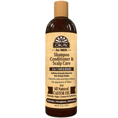 Okay-MEN bouteille-shampoing-3-en-1, revitalise cheveux et barbe.