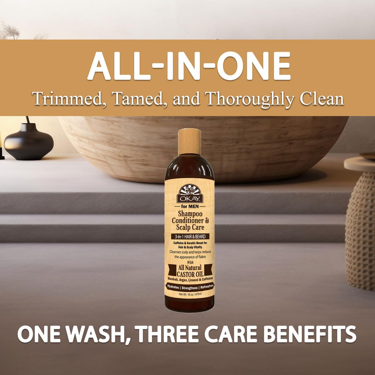 Okay-MEN huile-ricin-nutritive, nourrit les cheveux et soutient la brillance.