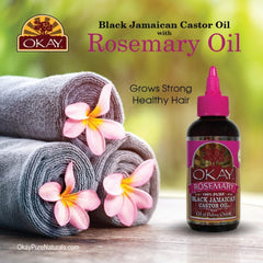 OKAY Huile de ricin noire jamaïcaine romarin - application sur cheveux et peau en douceur.