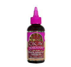 OKAY Huile de ricin noire jamaïcaine romarin - versement depuis la bouteille en verre pour hydratation longue durée.