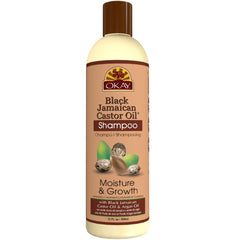 OKAY Shampoing Ricin Noir Jamaïcain – bouteille visible, revitalisant pour cheveux secs.