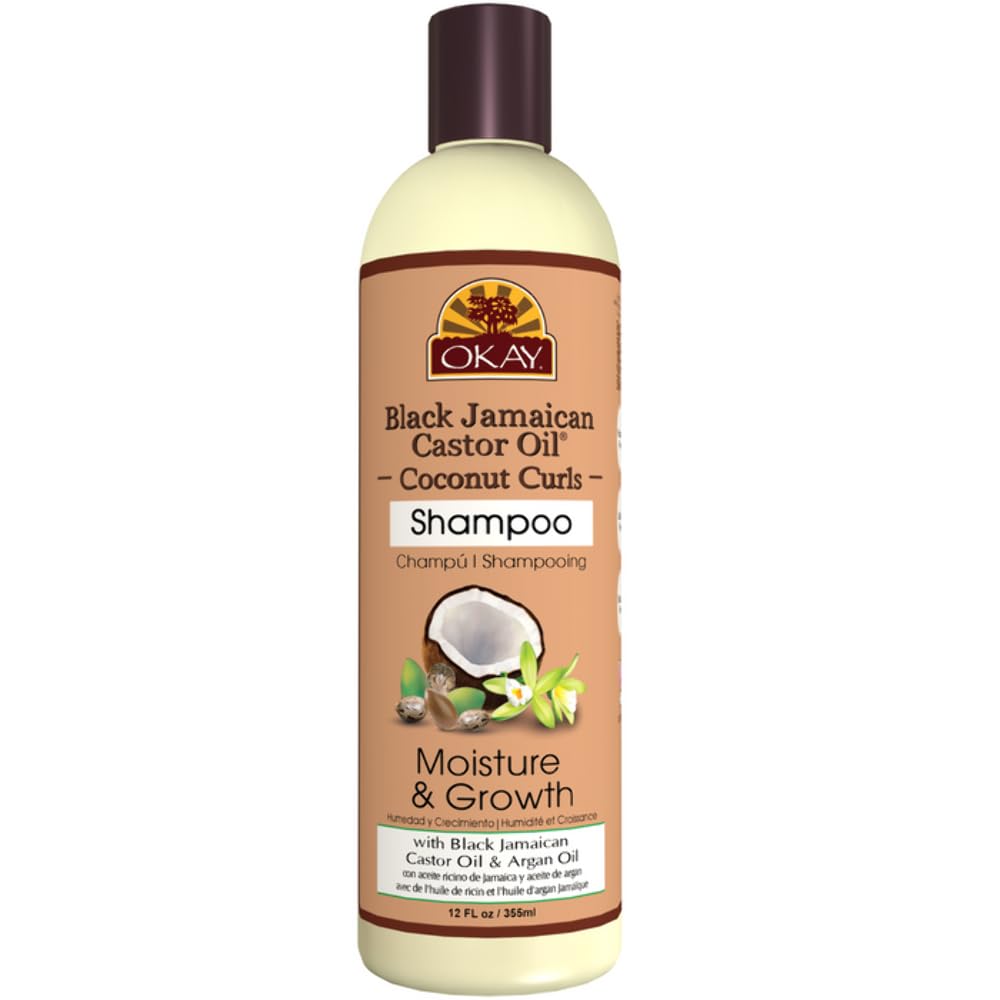 OKAY Shampoing ricin noir — bouteille visible, hydratation en profondeur pour cheveux secs