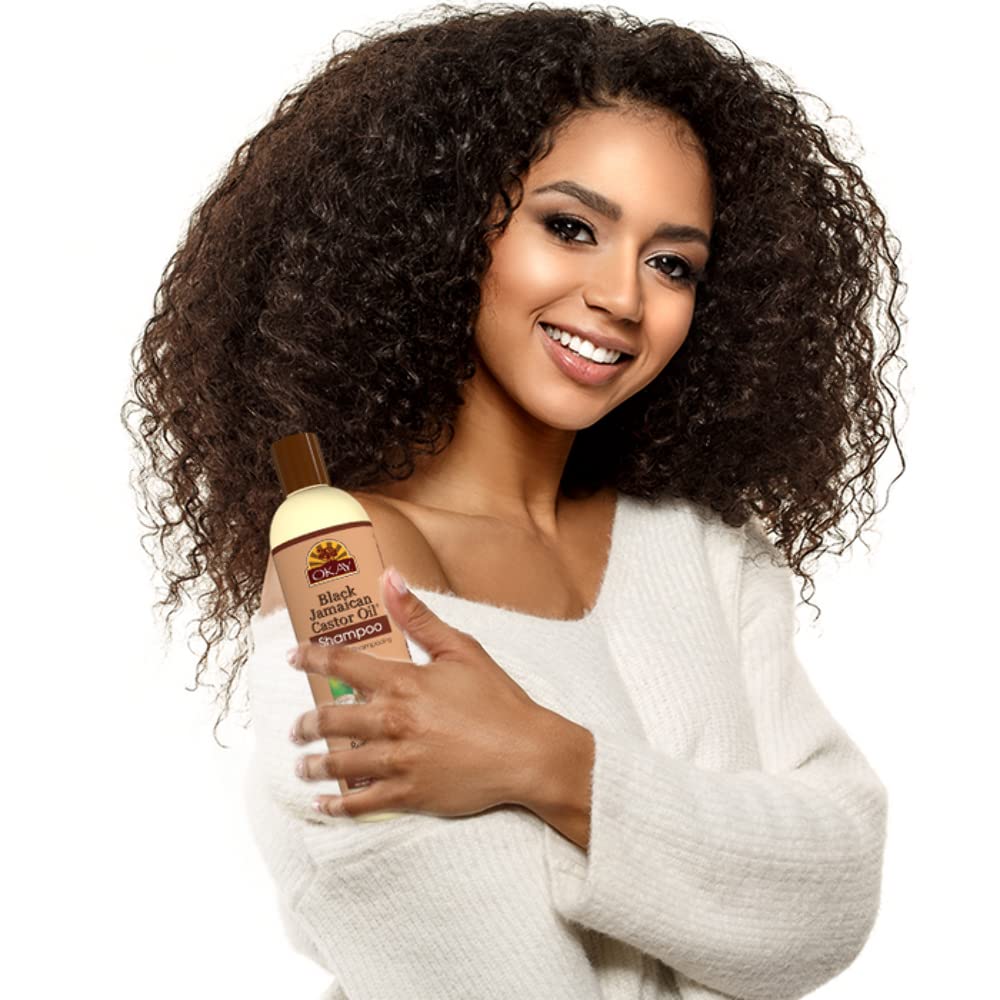 OKAY Shampoing Ricin Noir Jamaïcain – brillance naturelle des longueurs.
