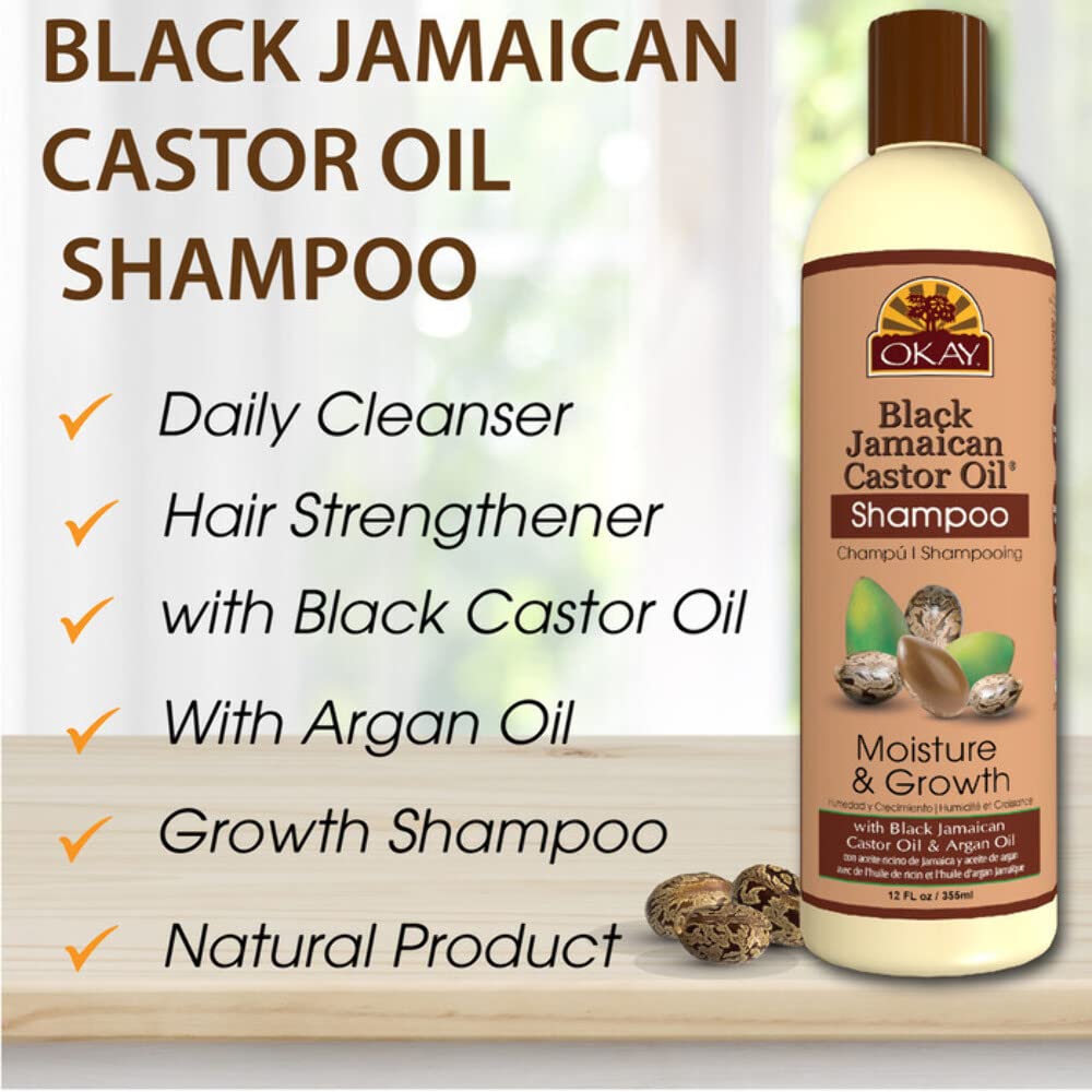 OKAY Shampoing Ricin Noir Jamaïcain – cheveux naturels après lavage.