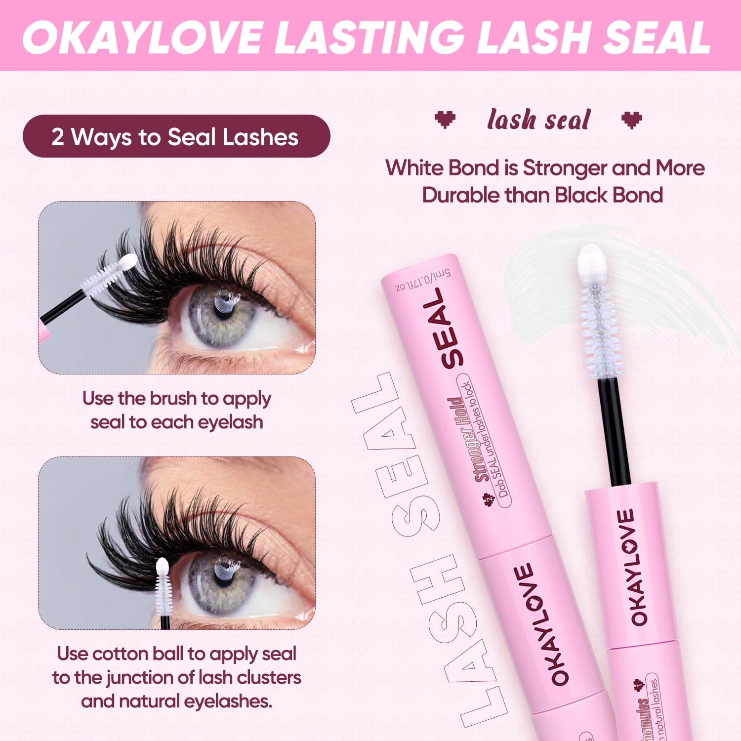 OKAYLOVE All-day comfort lash adhesive delivers gentle wear through daily activities.