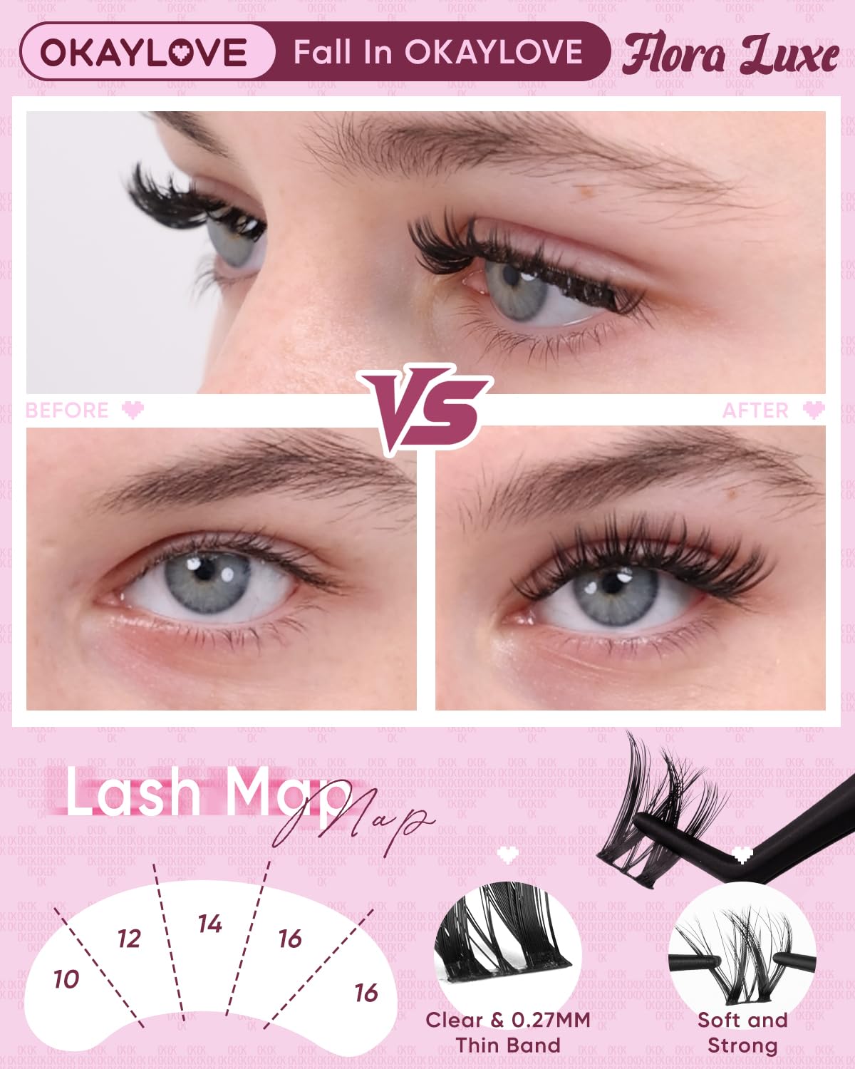 OKAYLOVE Pinces courbées facilitent une pose précise et uniforme des extensions.