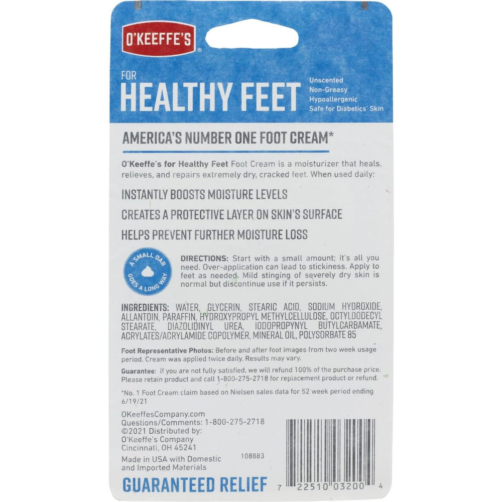 Absorption rapide de la crème pieds O'Keeffe's, fini non gras.