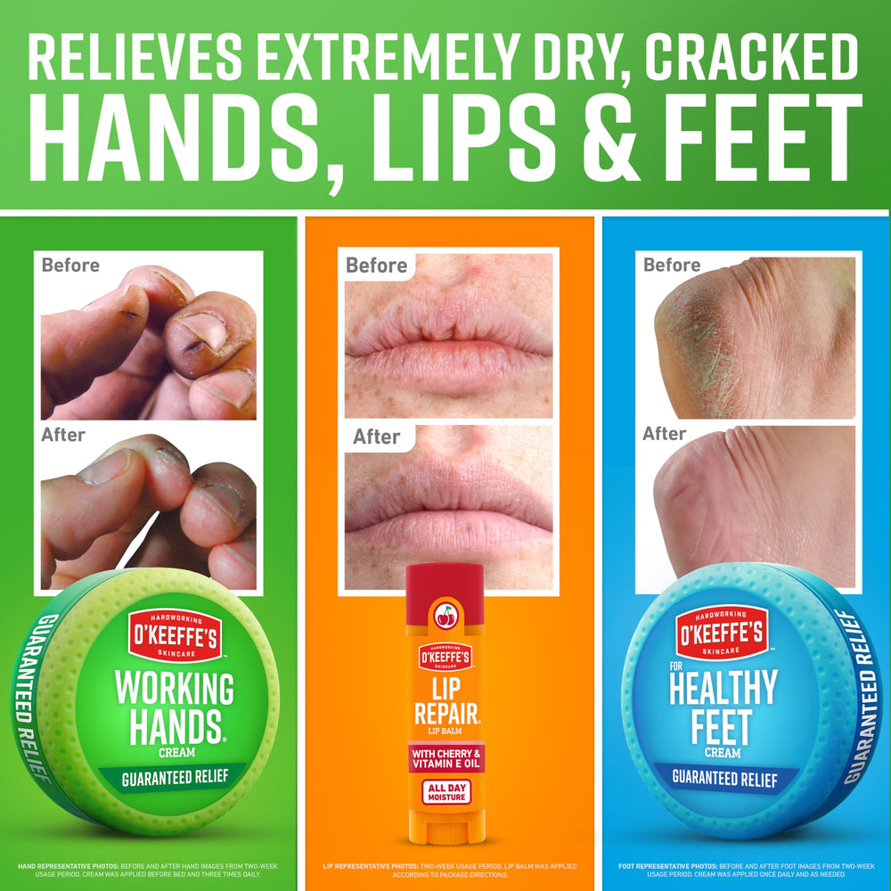 Crème pieds Healthy Feet d'O'Keeffe's sur une surface, texture riche et hydratante.