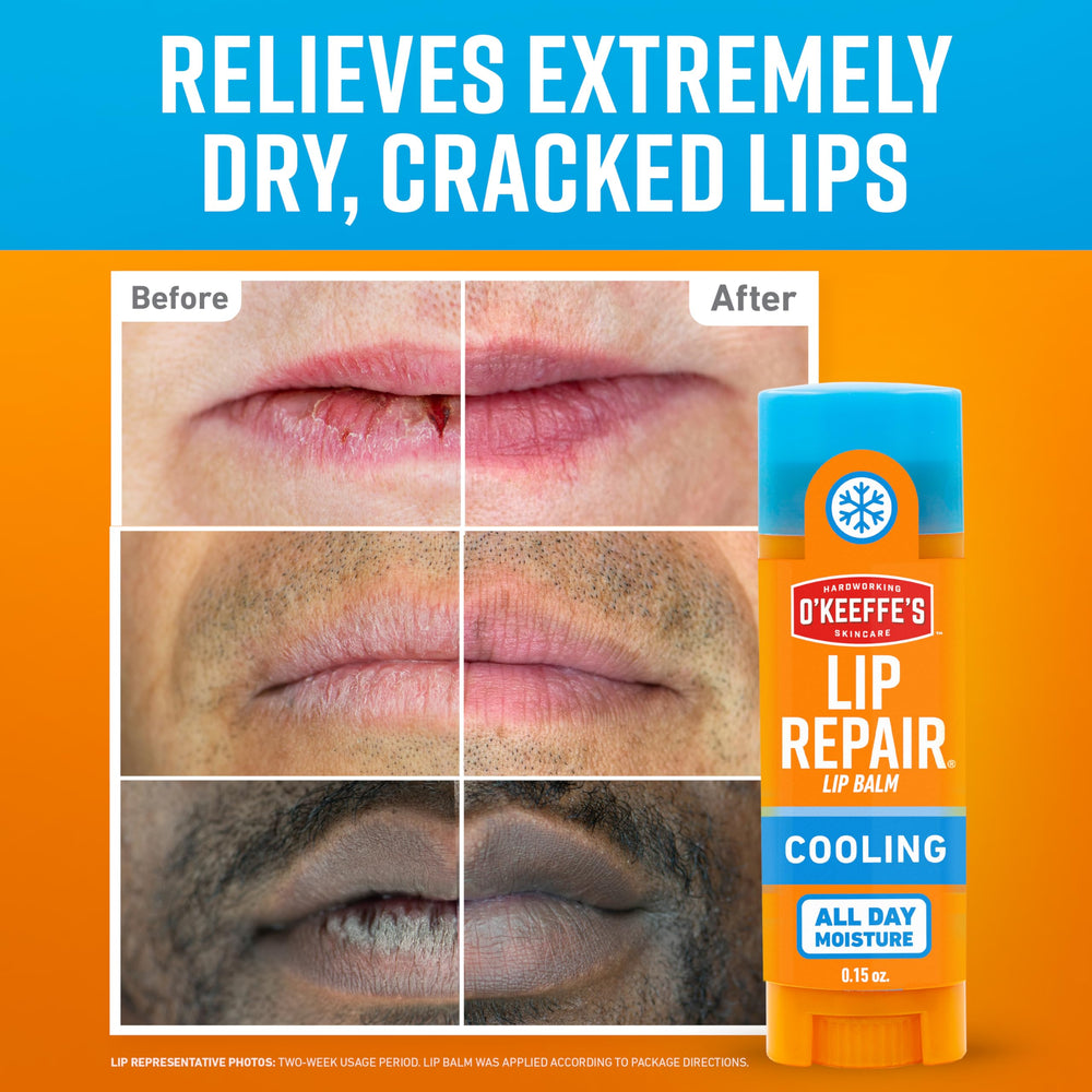 O'Keeffe's Lip Repair stick apaise et hydrate les lèvres dès l'application.