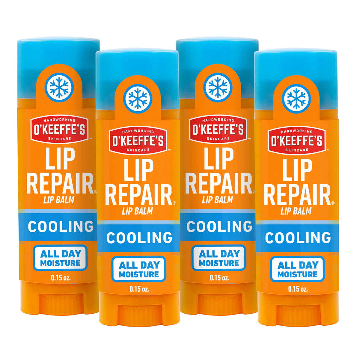O'Keeffe's Lip Repair stick avec refroidissement apaise les lèvres sèches et gercées.