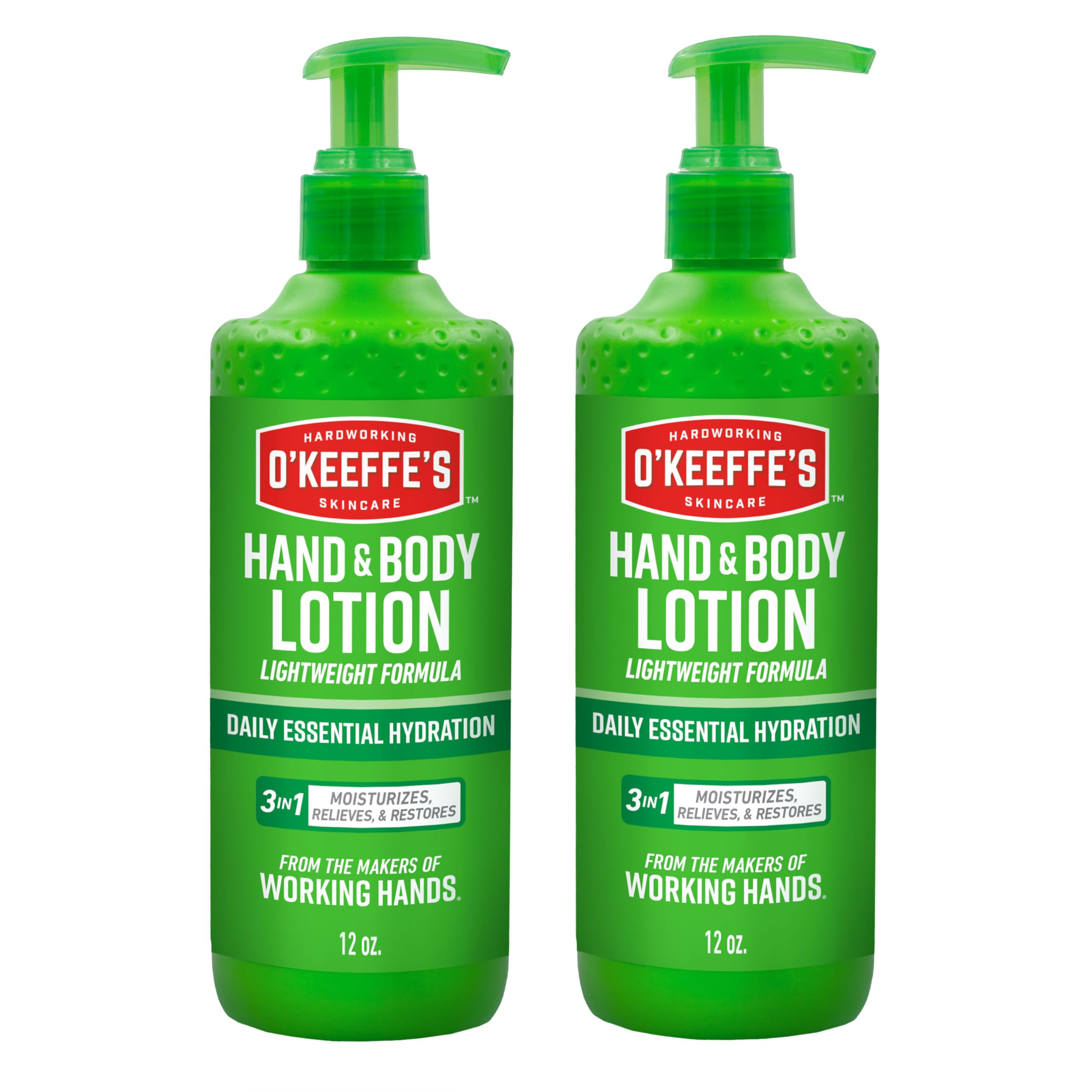O'Keeffe's Lotion Mains et Corps avec pompe, hydratation rapide et durable.