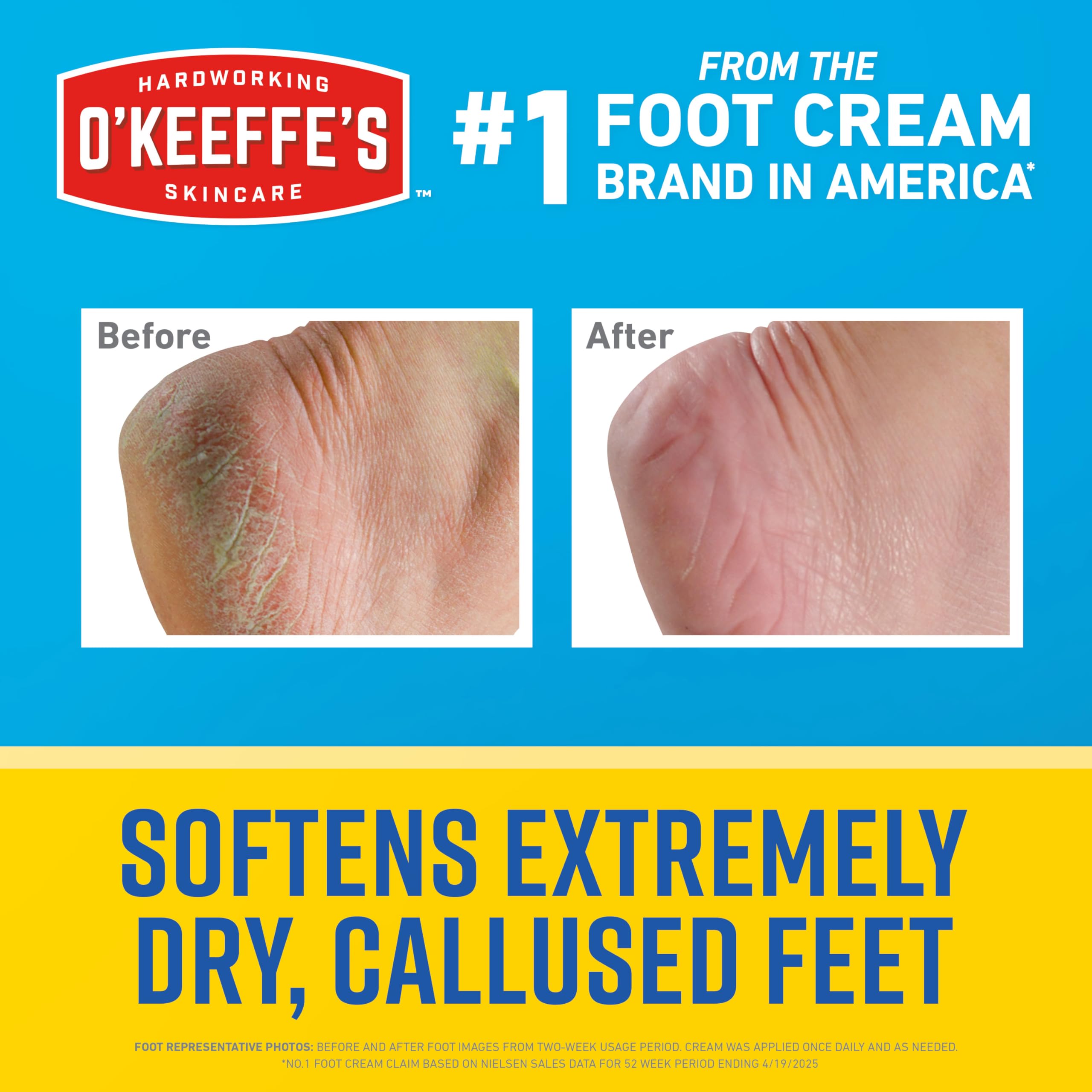 Crème hydratante pour pieds secs d'O'Keeffe's après le bain, effet relief rapide.