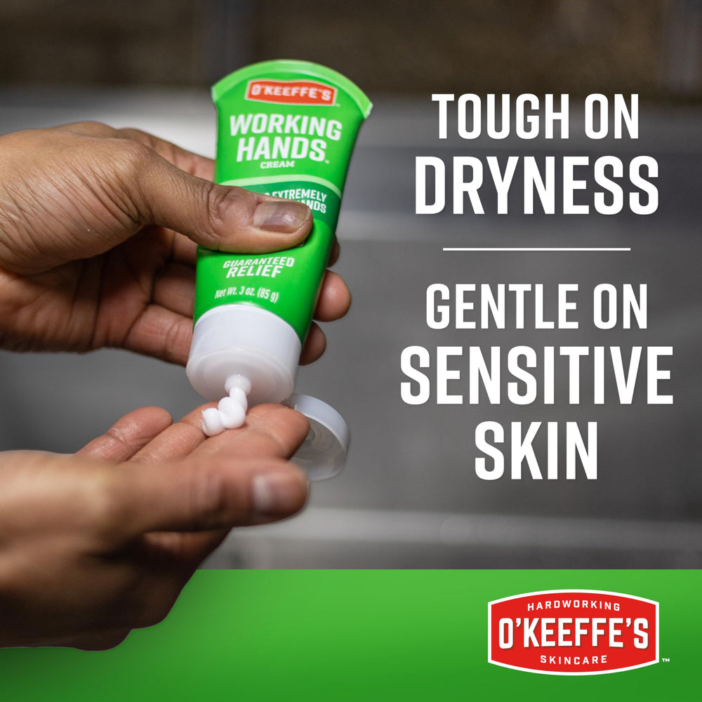 O'Keeffe's Working Hands on dry hands showing protective moisture layer