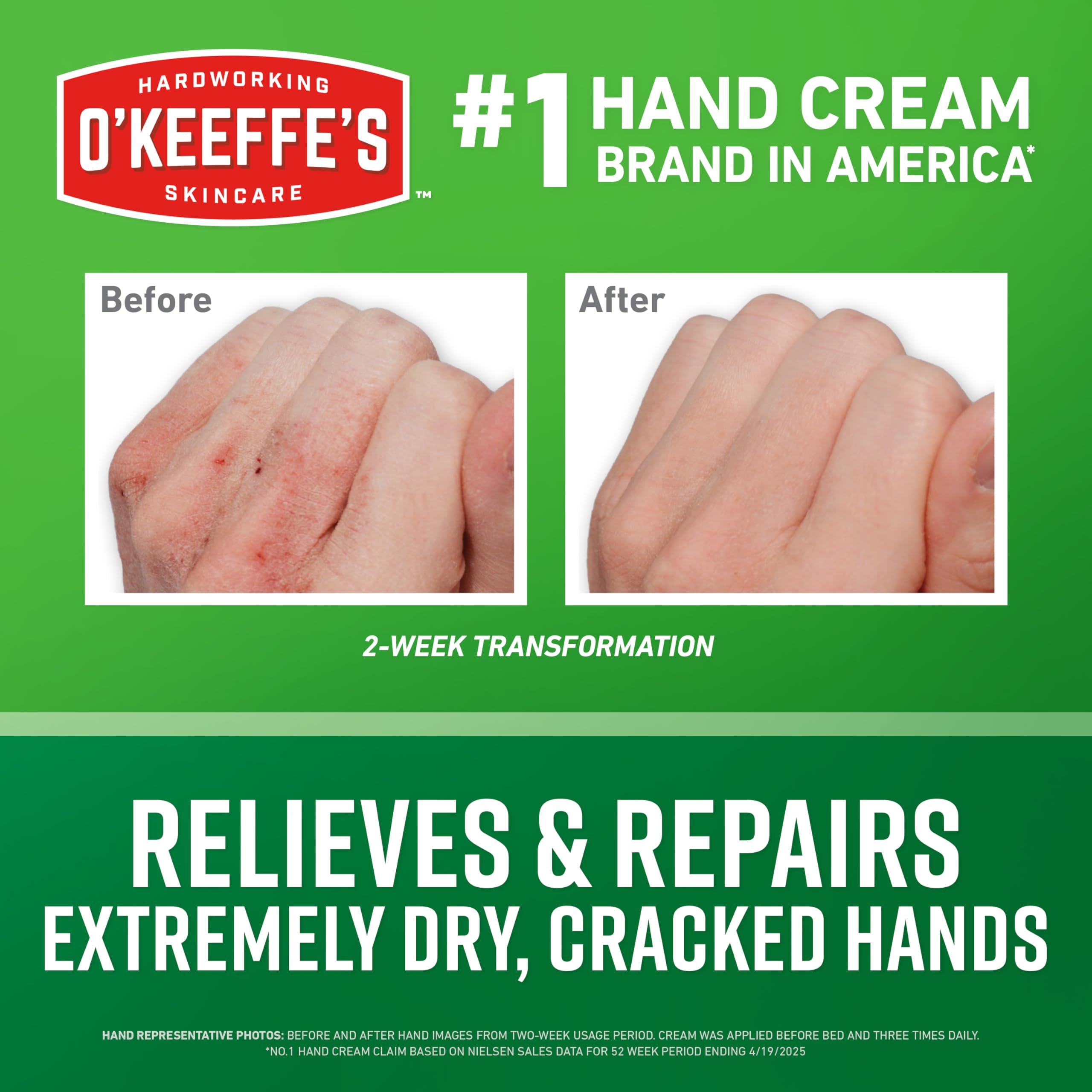 O'Keeffe's Working Hands tube closeup—unscented cream for dry skin hydration