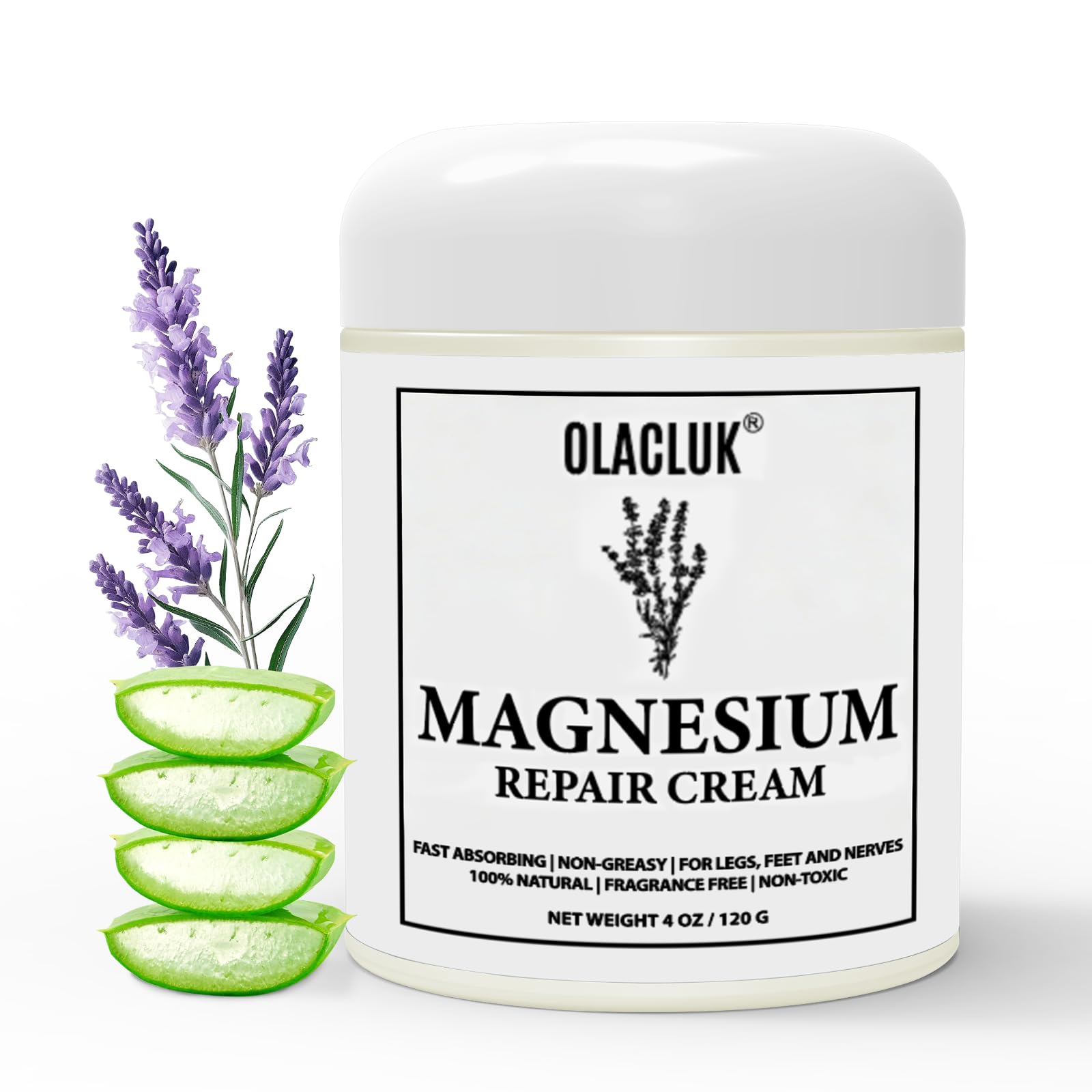 OLACLUK Neuropathy Cream bottle with lavender for nighttime relaxation.