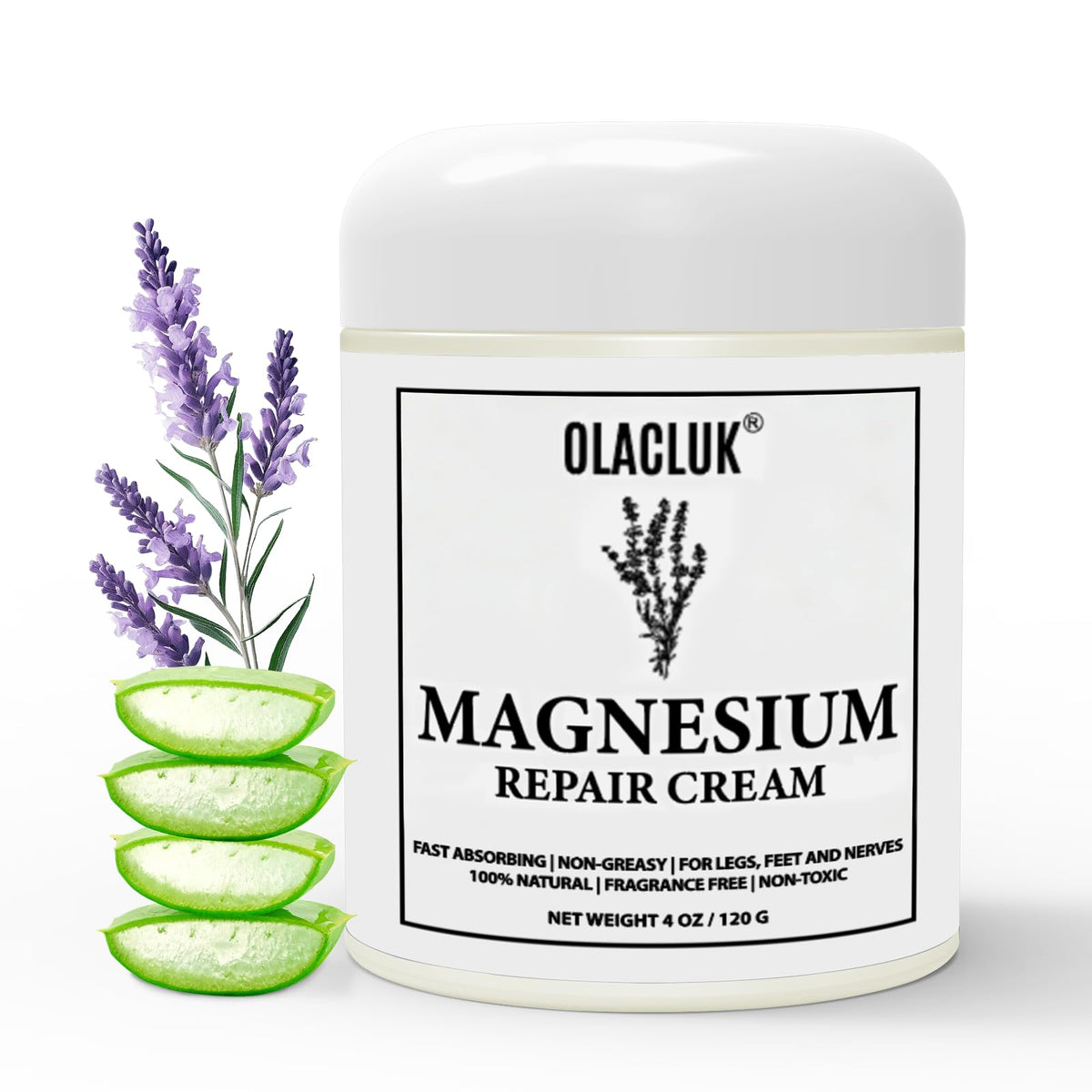 OLACLUK Neuropathy Cream bottle with lavender for nighttime relaxation.