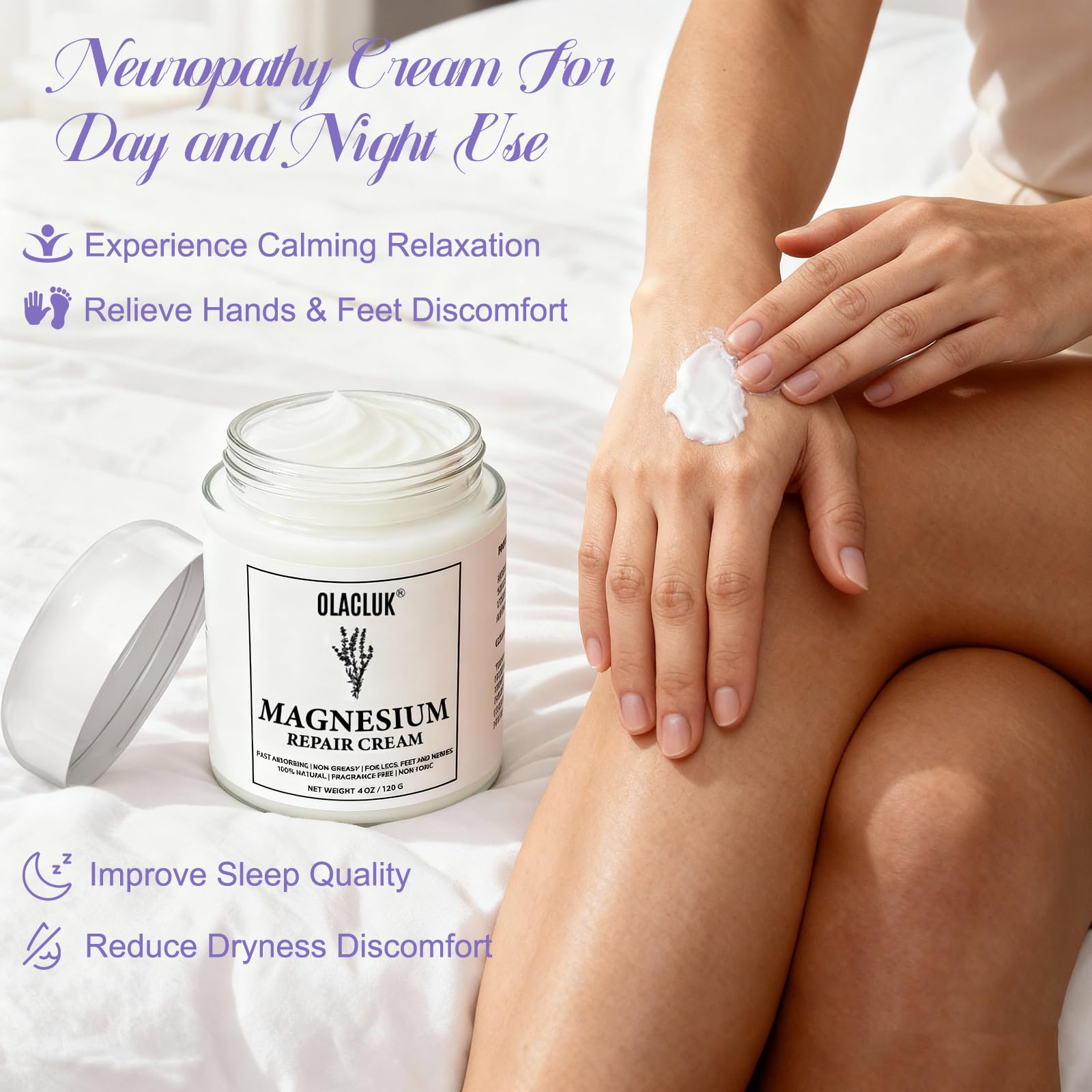 OLACLUK magnesium lotion with shea butter for deep moisture.