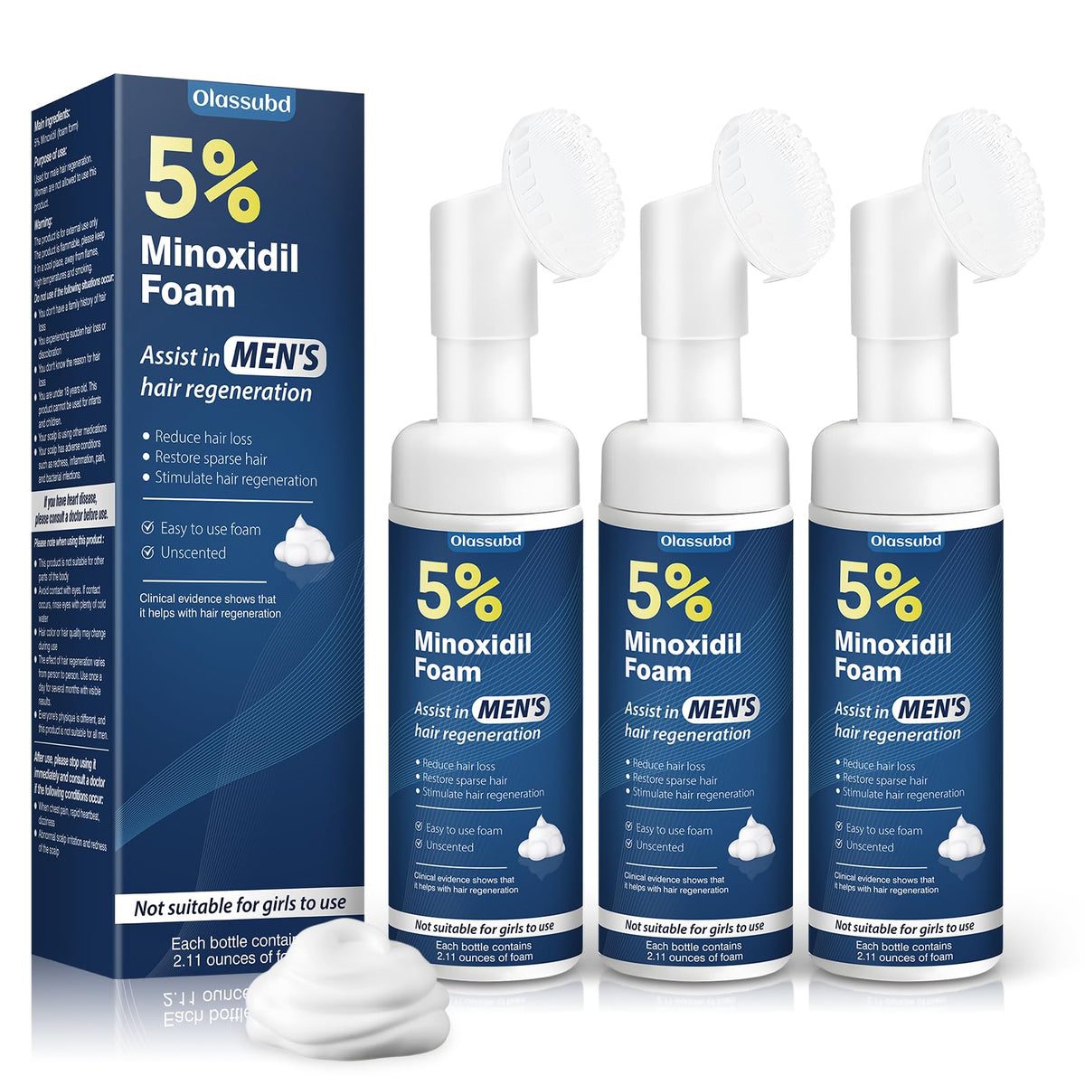 Olassubd Minoxidil Mousse – emballage pratique pour dosage précis et usage facile