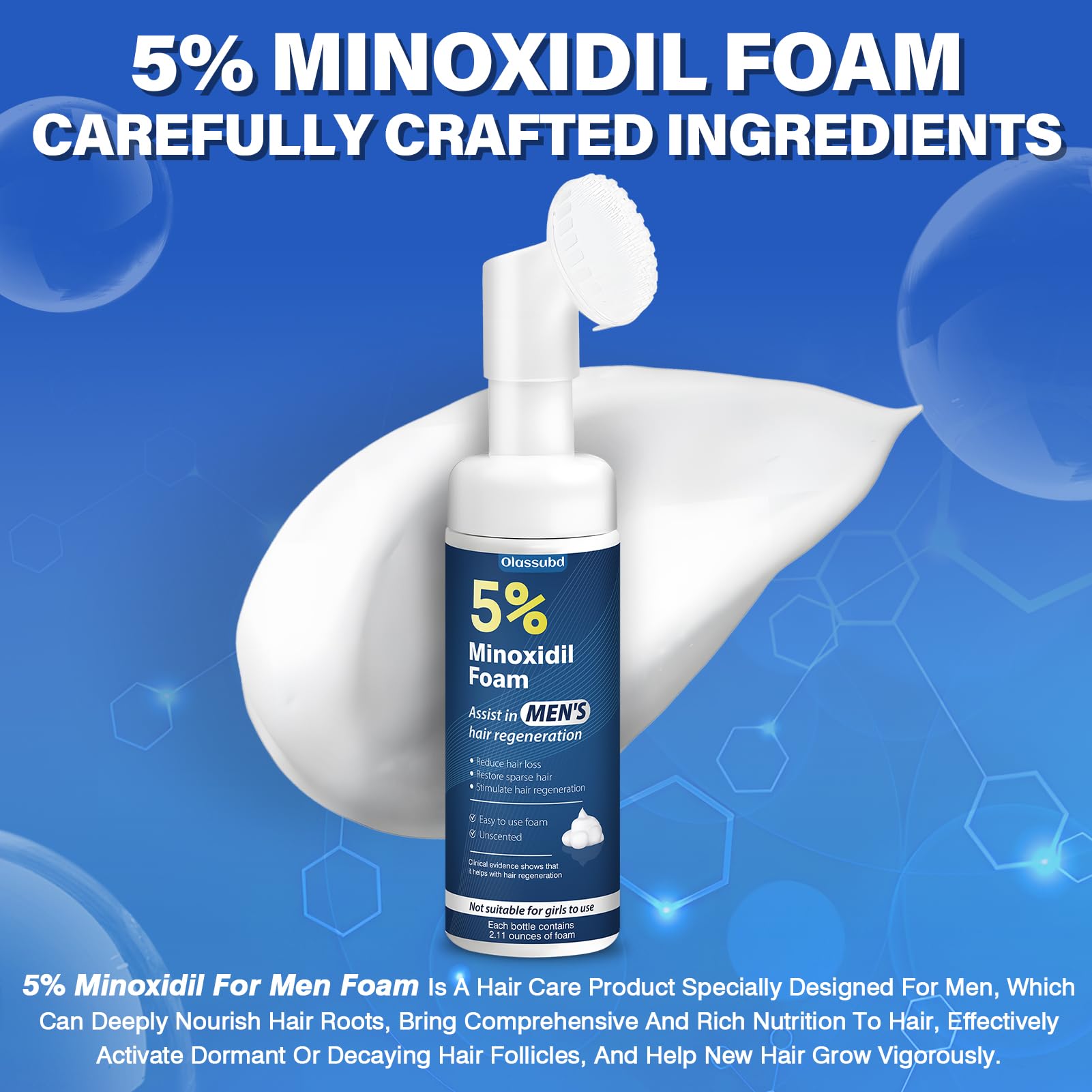 Flacon Olassubd Minoxidil Mousse de 2,11 oz, pratique et portable