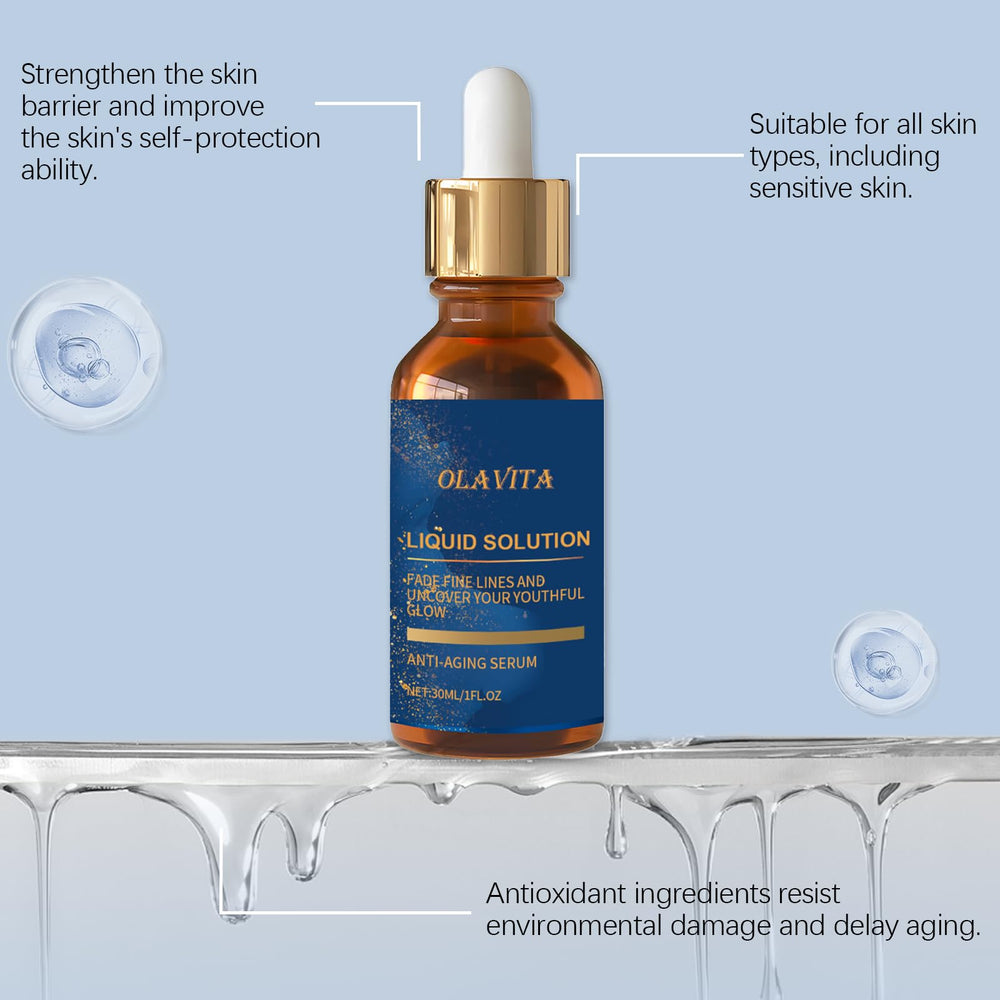 OLAVITA lightweight serum texture shown on skin for smoothness