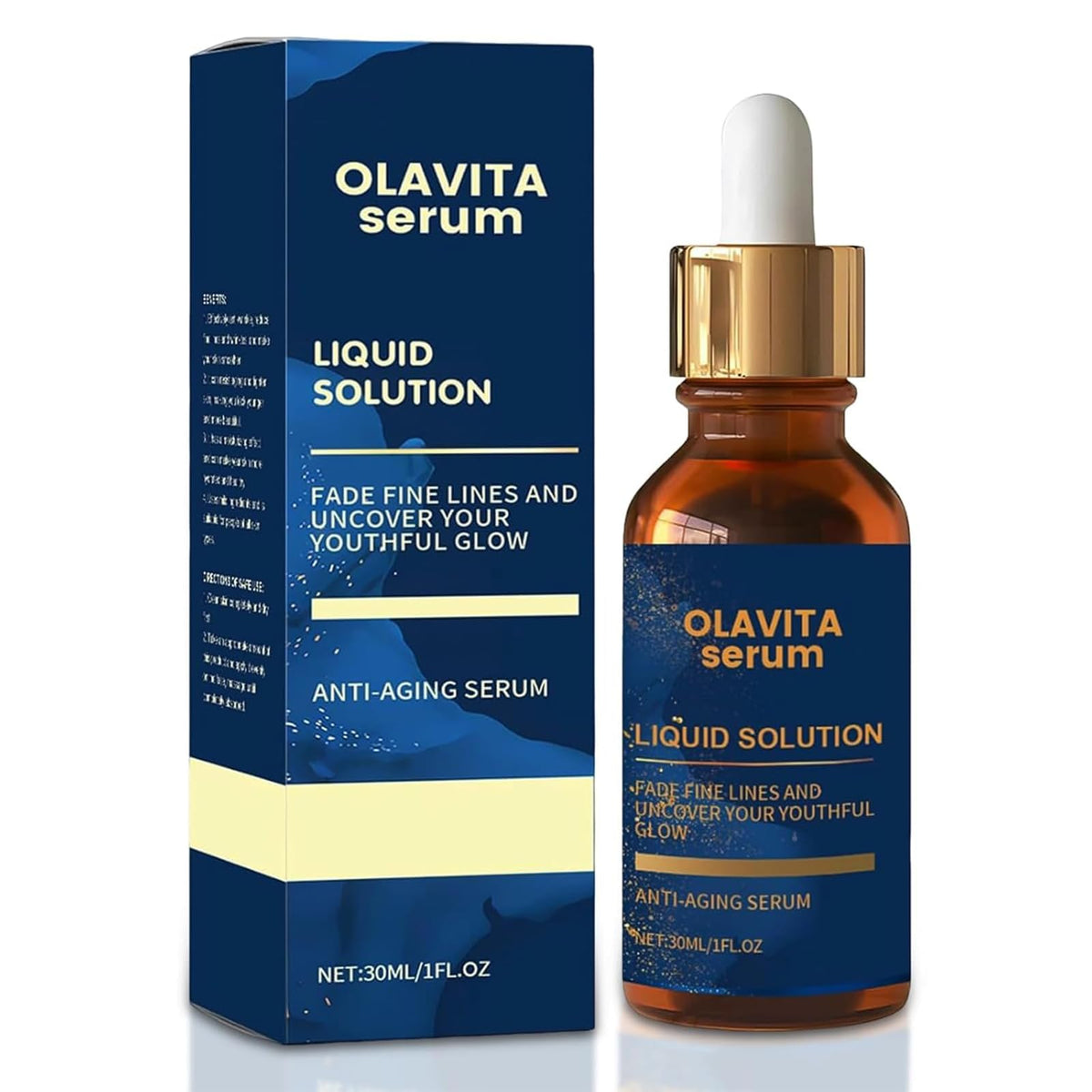 Olavita Serum montre la bouteille prête à l’application sur le visage, hydratation rapide.