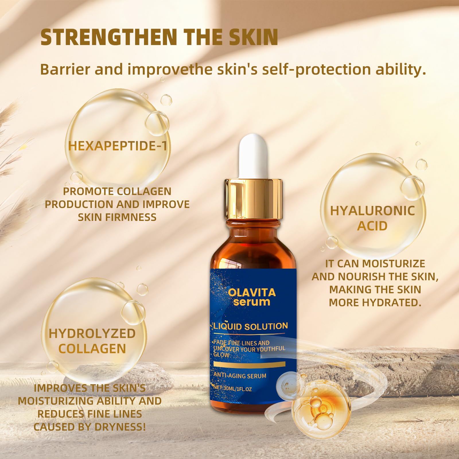 Olavita Serum dropper dispensing precise amount for face and neck.
