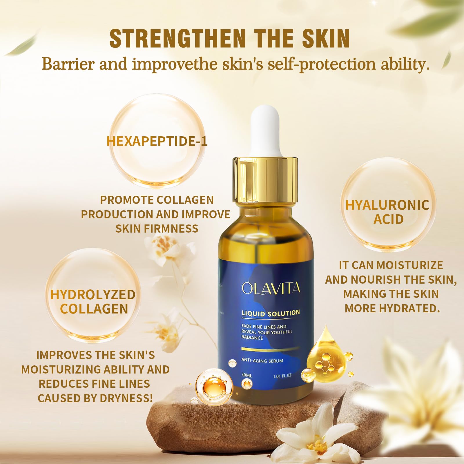 OLAVITA Sérum Visage texture satinée pour peau douce et lisse.