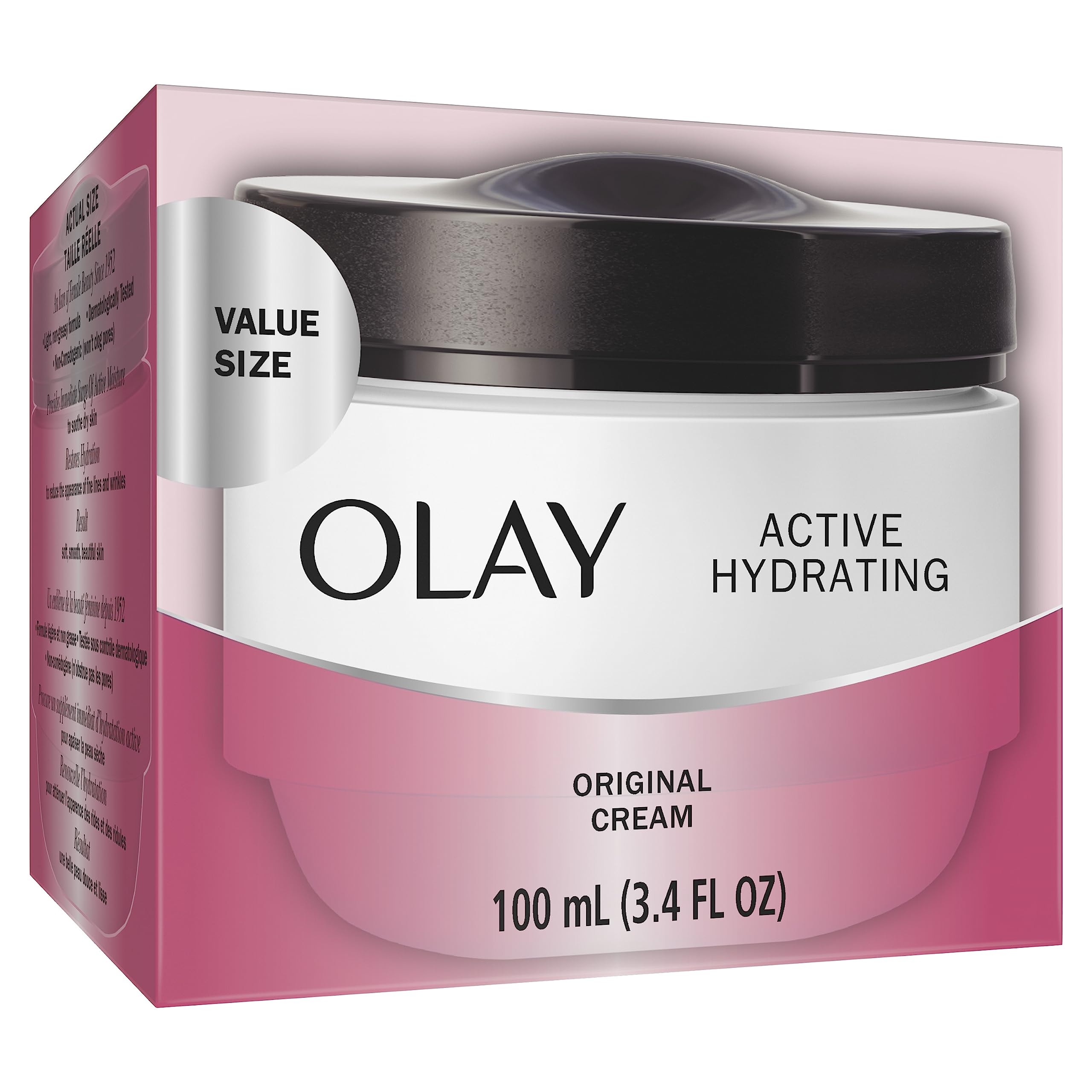 Olay Active Hydrating Cream label detail highlighting hydration features