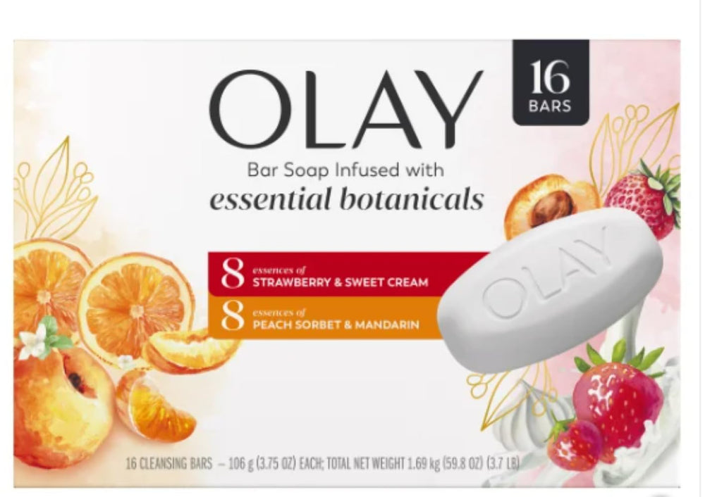 Olay Botanical Bliss Savon Bar, vue emballage, parfum fruité rafraîchissant.