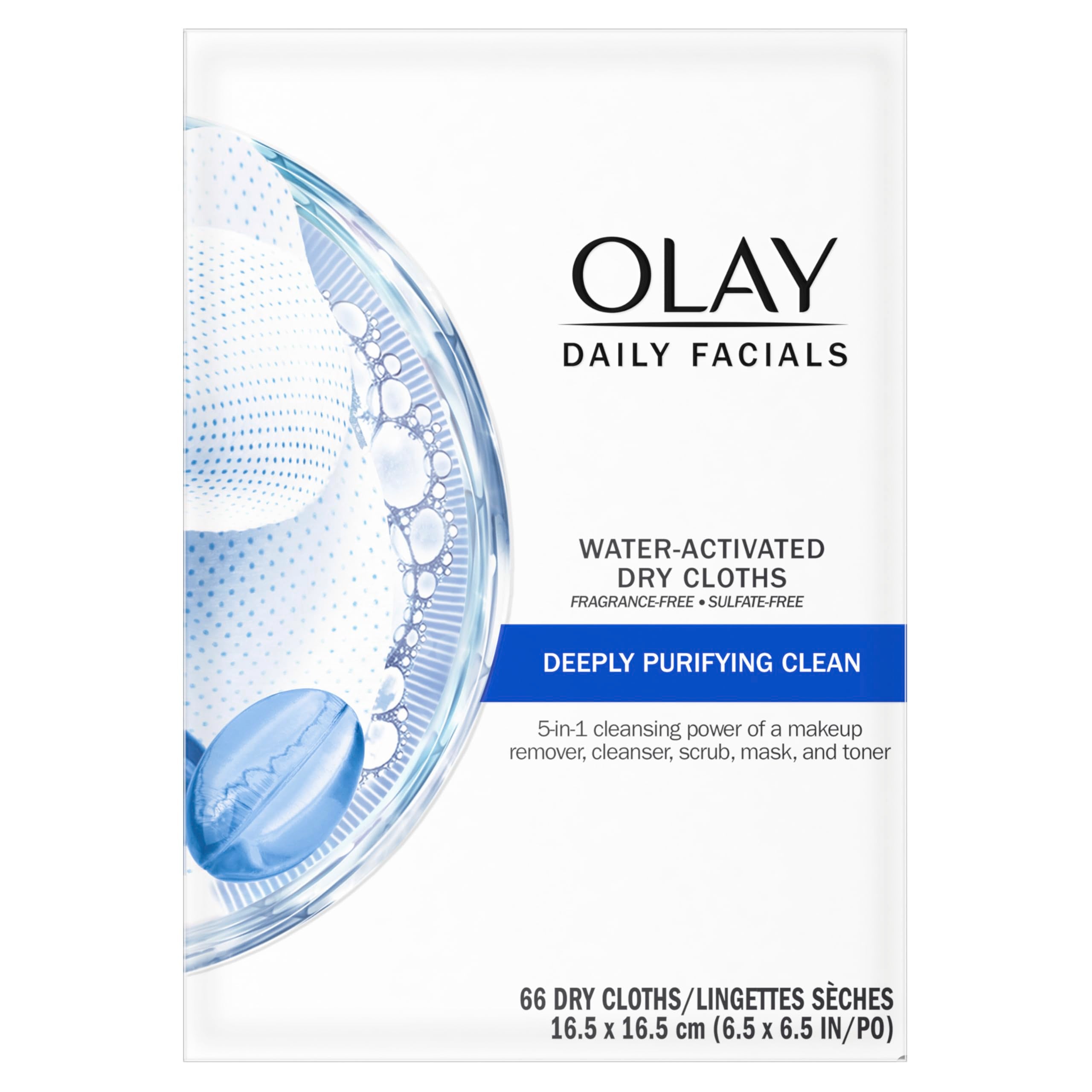 Visage et cou propres grâce aux lingettes démaquillantes Olay prêtes à l’emploi.