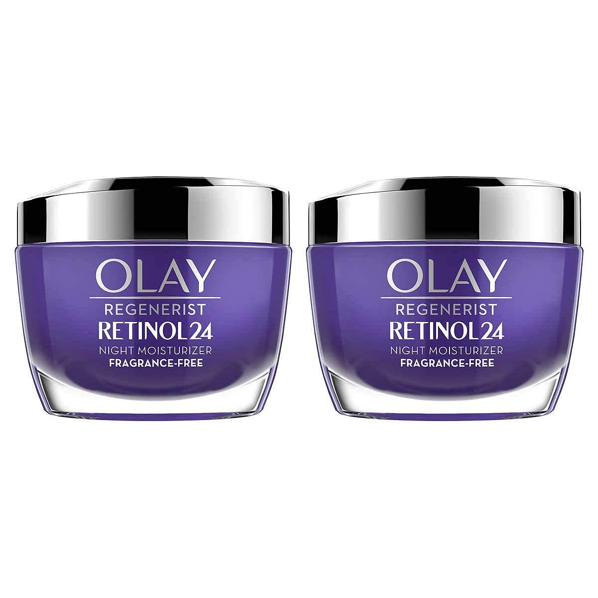 Olay Regenerist Retinol 24 Crème Nuit, bouteille, hydratation nocturne et réveil lumineux