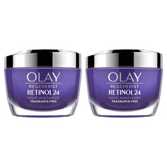 Olay Regenerist Retinol 24 Crème Nuit, bouteille, hydratation nocturne et réveil lumineux