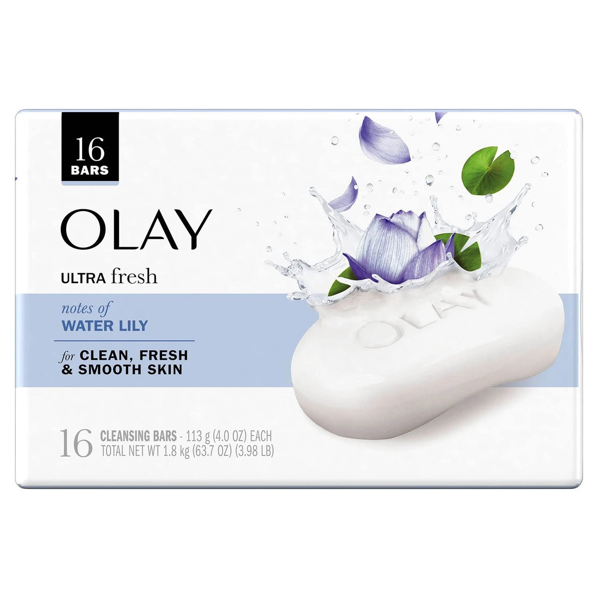 Olay Savon en Barre Ultra Frais Lys d'Eau – vue avant, nettoyant doux pour usage quotidien.
