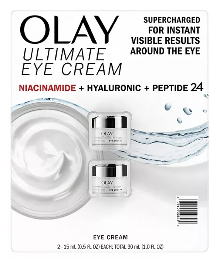Olay Ultimate Niacinamide, Acide Hyaluronique et Peptides – contour des yeux hydraté et lissé, pack double.