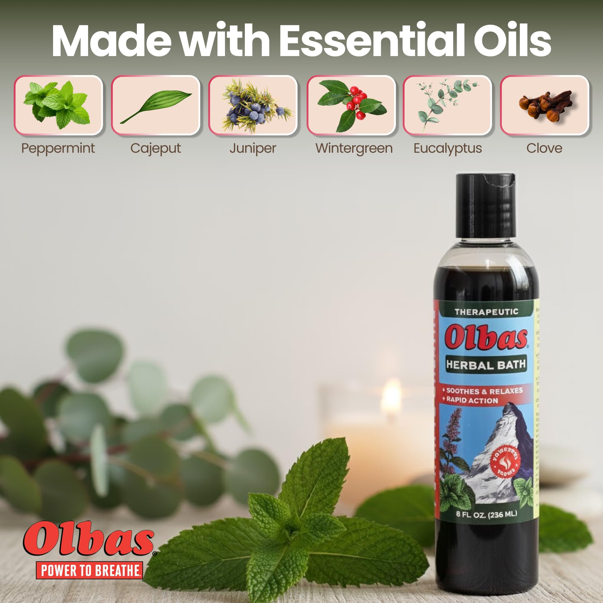 Olbas Bains Herbal : arôme suisse et chlorophylle pour une sensation vivifiante.