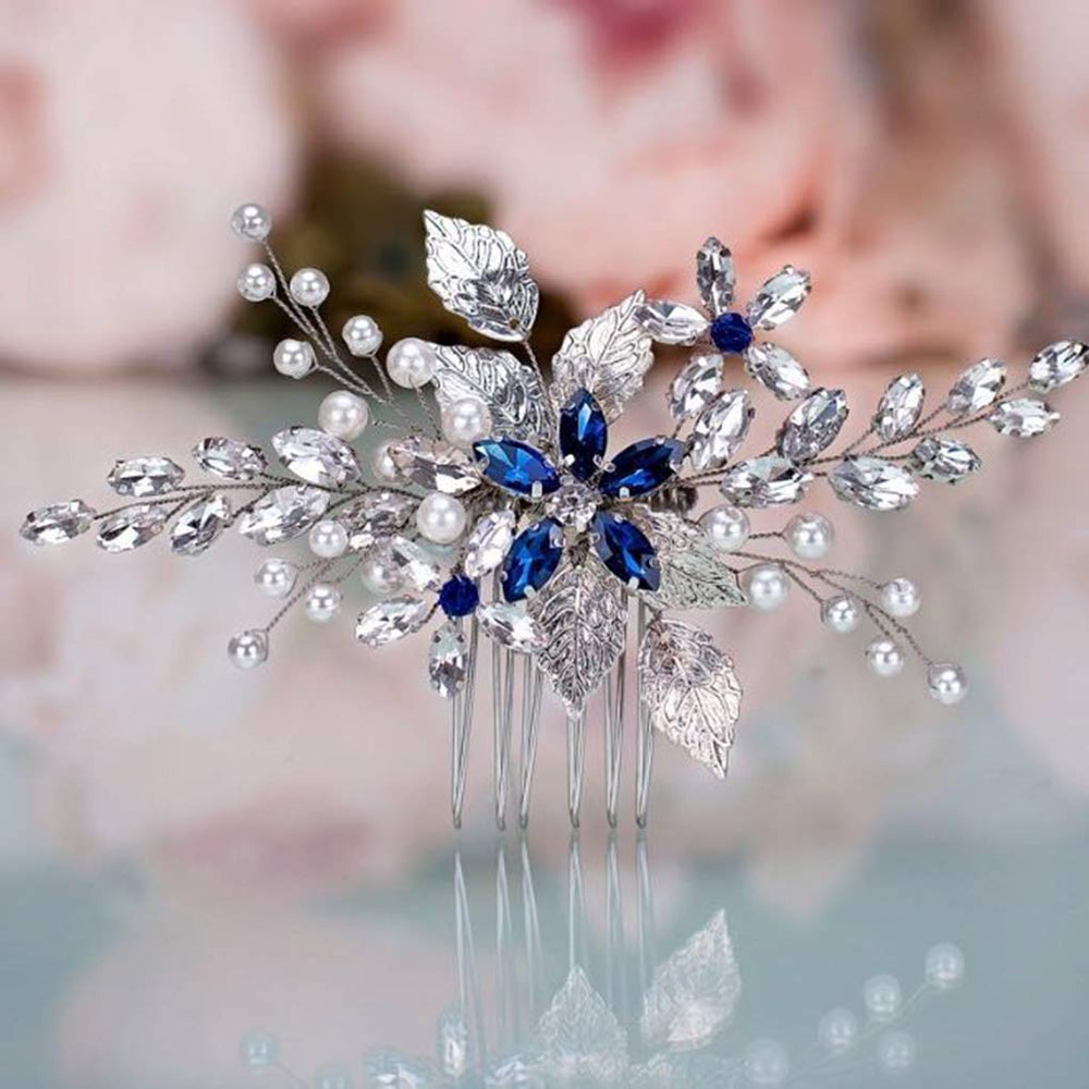 Olbye peigne mariage bleu strass argent: détail élégant pour rehausser la coiffure
