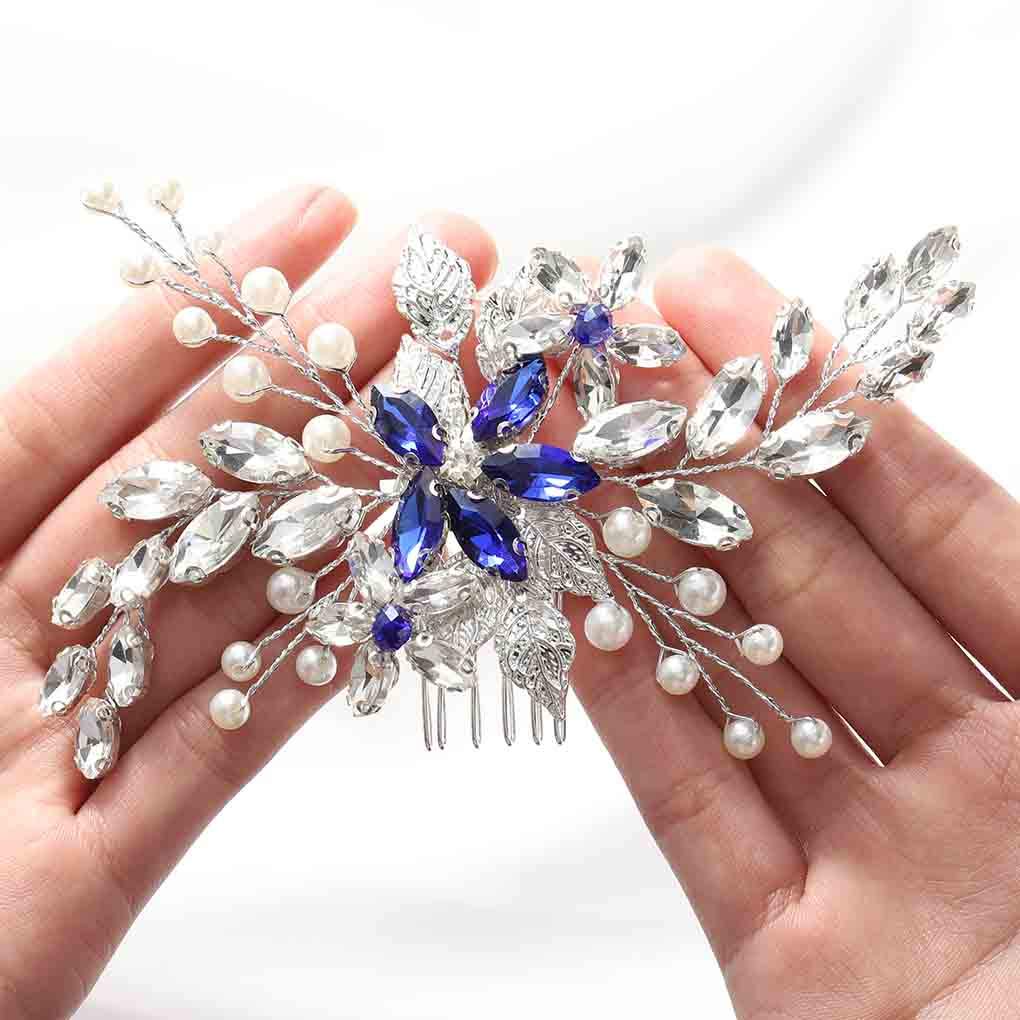 Olbye peigne décoratif mariage bleu strass argent: complément parfait pour votre tenue